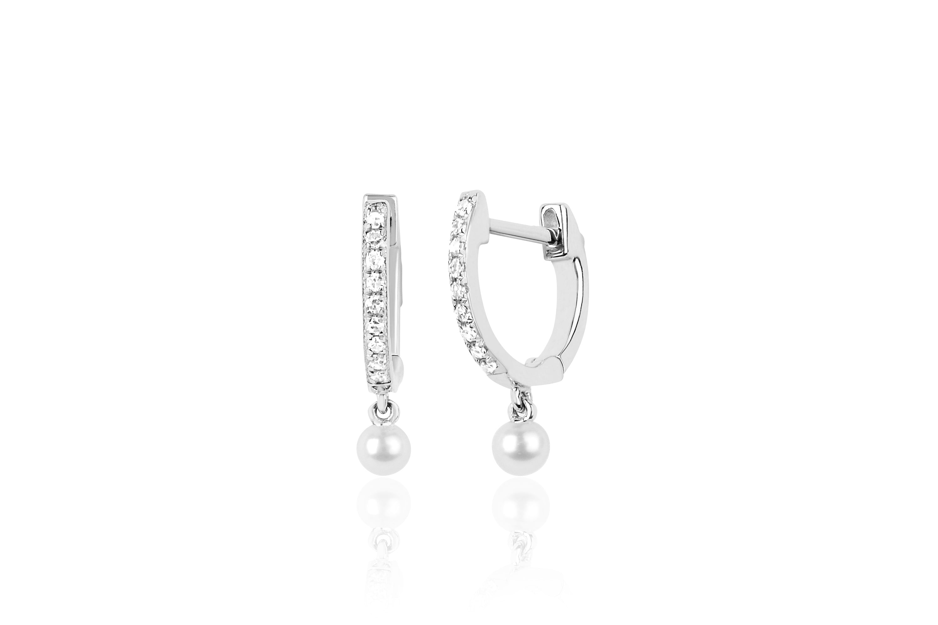 Pearl Drop Diamond Mini Huggie Earring