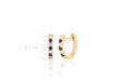 Mini Diamond & Blue Sapphire Dot Huggie Earring in 14k yellow gold with size measurement of 9.5mm height