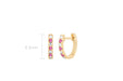 Mini Diamond & Pink Sapphire Dot Huggie Earring in 14k yellow gold with size measurement of 9.5mm height