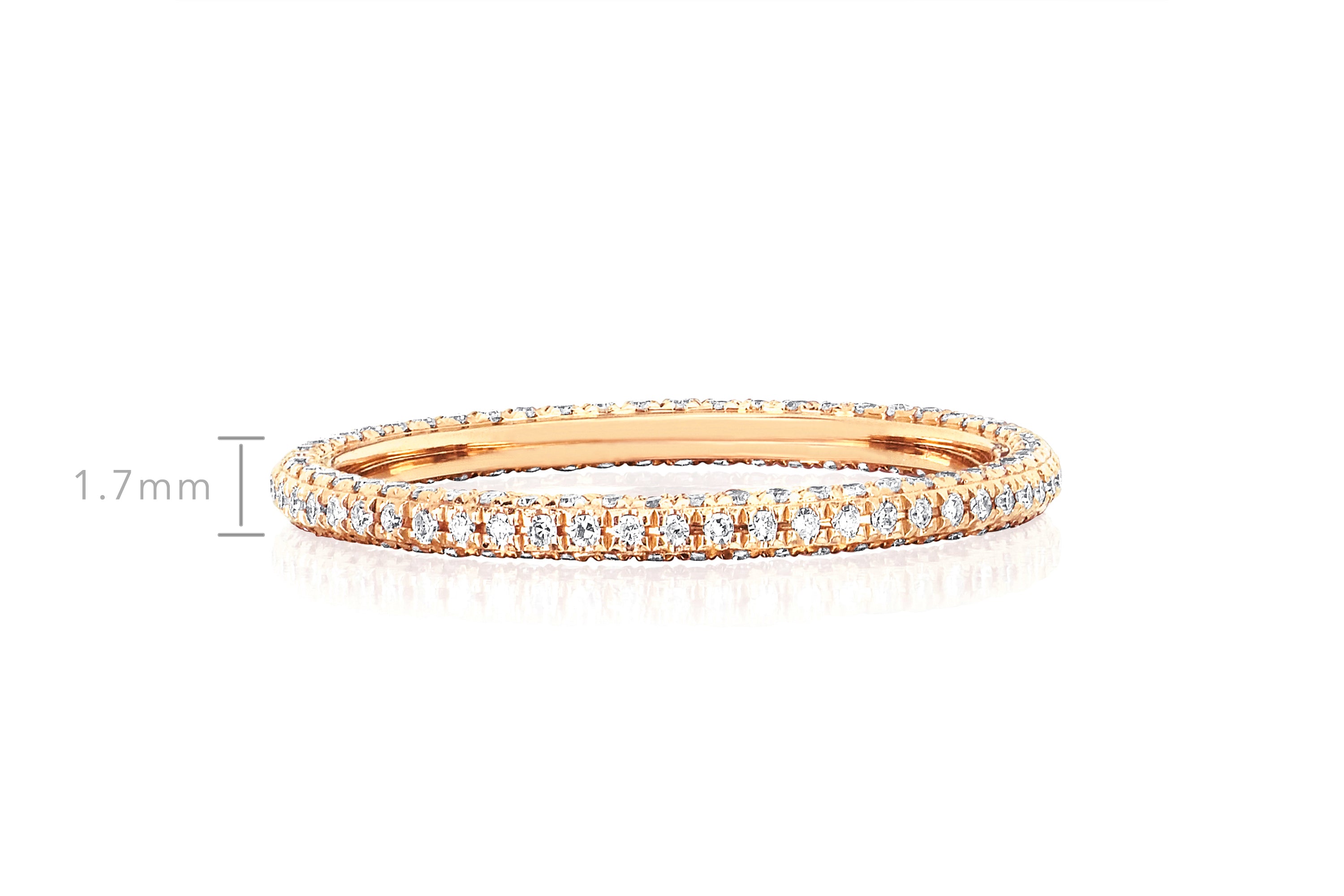 3 Sided Diamond Eternity Band Ring in 14k white gold with height measurement of 1.7mm