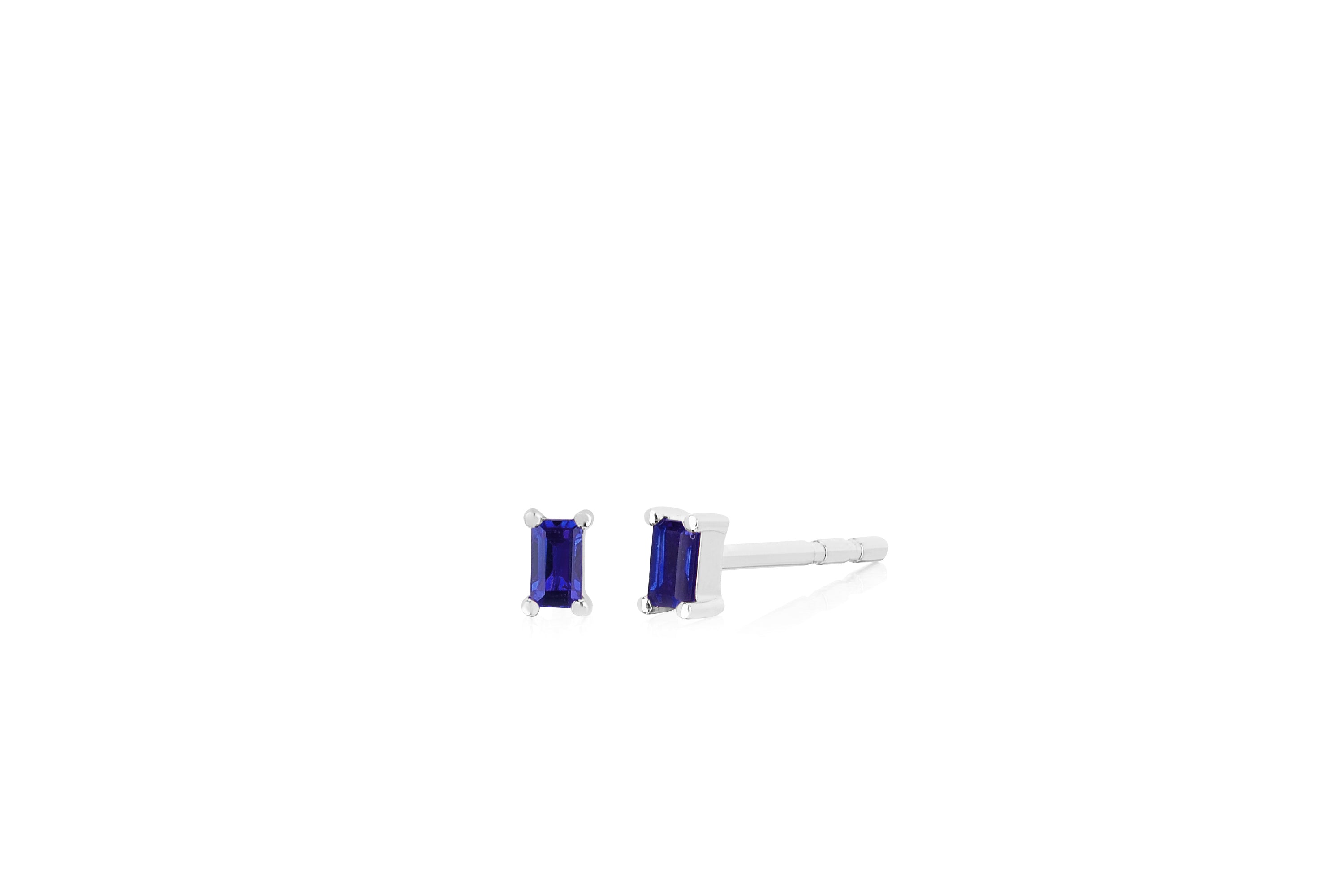 Blue Sapphire Baguette Stud Earring