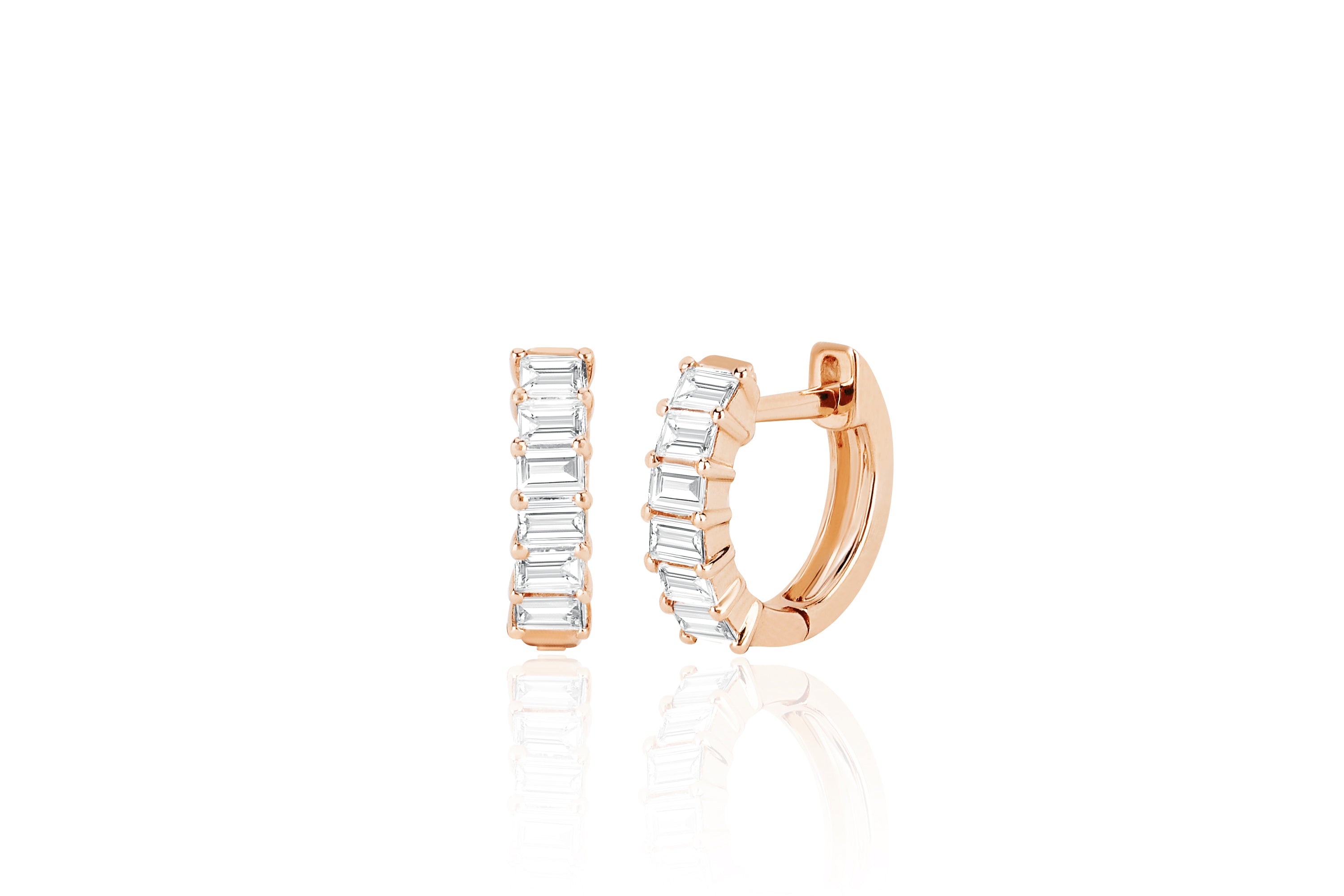 Prong Set Diamond Baguette Huggie Earring in 14k rose gold