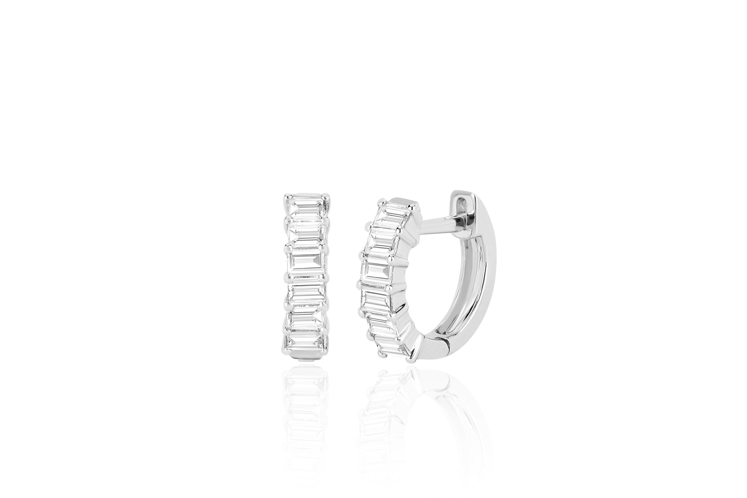 Prong Set Diamond Baguette Huggie Earring in 14k white gold