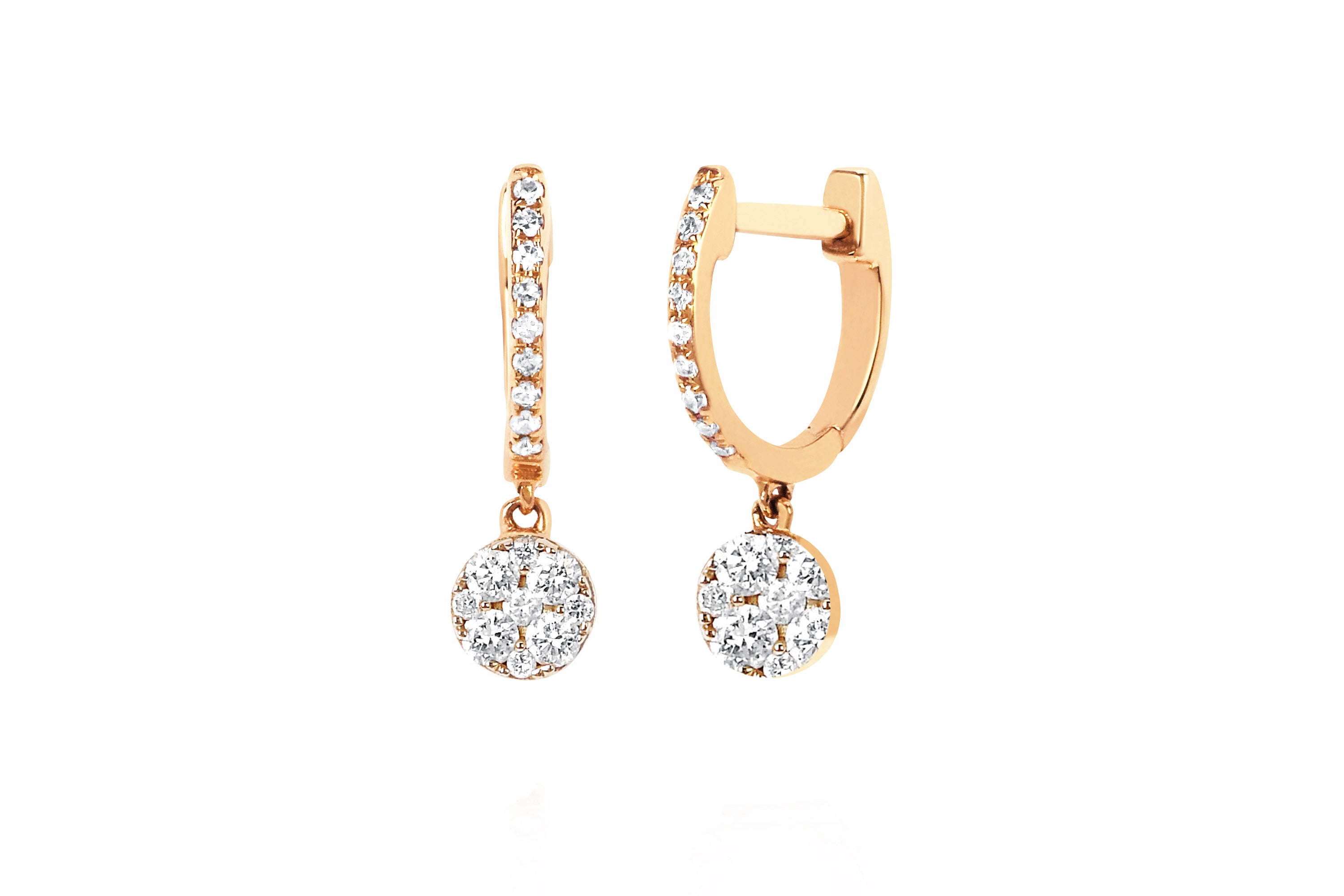 Full Cut Diamond Disc Drop Mini Huggie Earrings