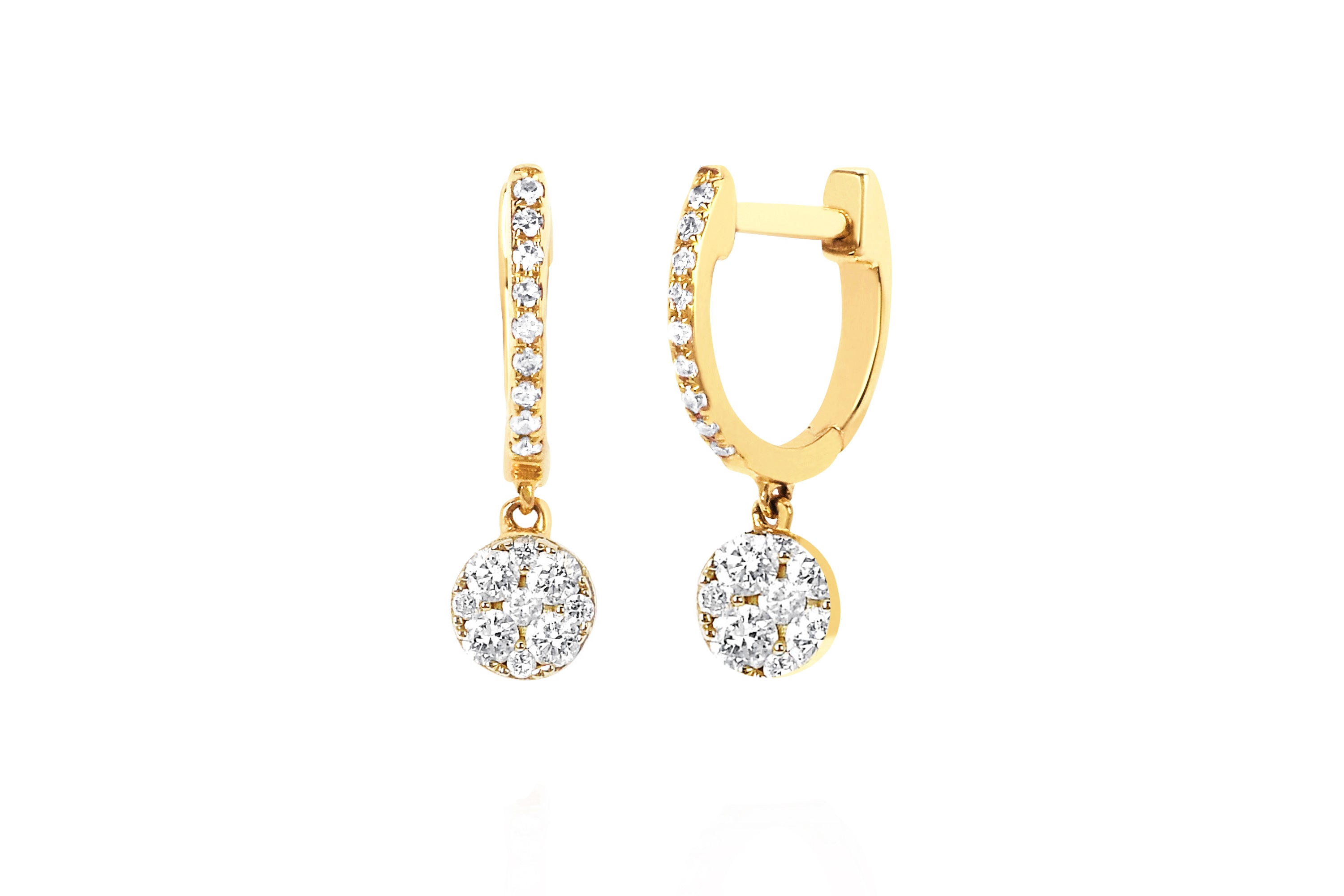 Full Cut Diamond Disc Drop Mini Huggie Earrings