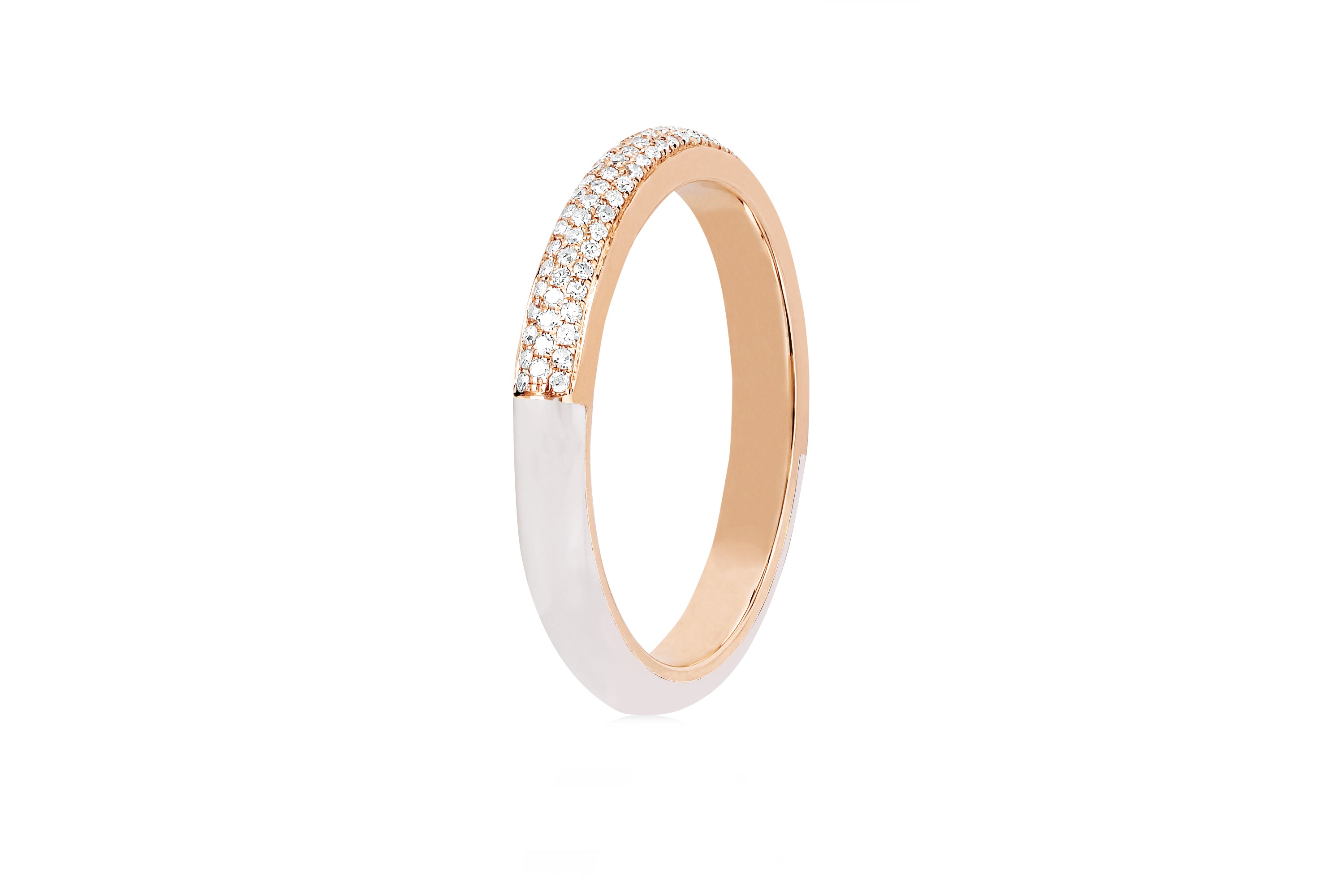 Two Tone Diamond & White Enamel Band Ring