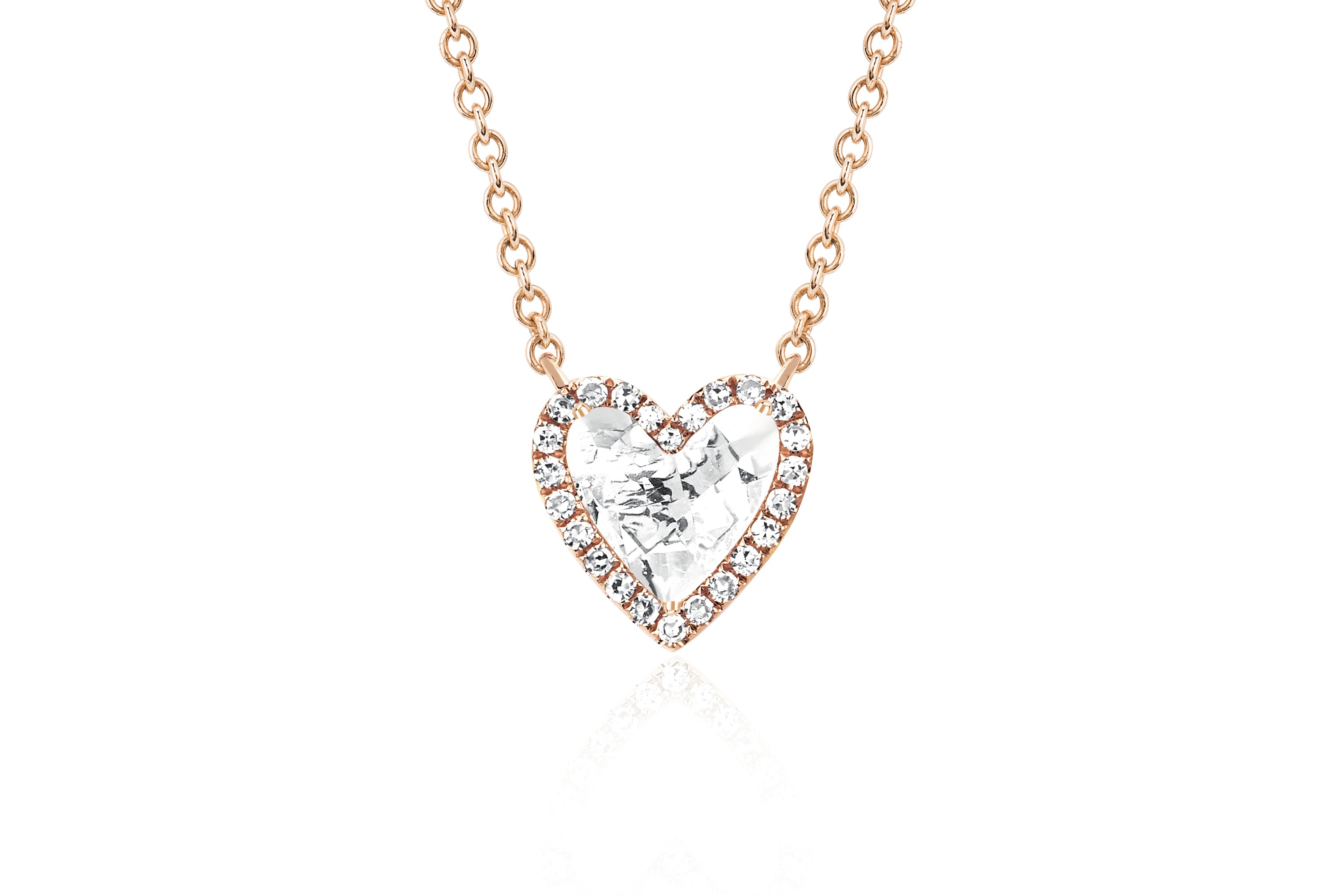 Diamond & White Quartz Heart Necklace