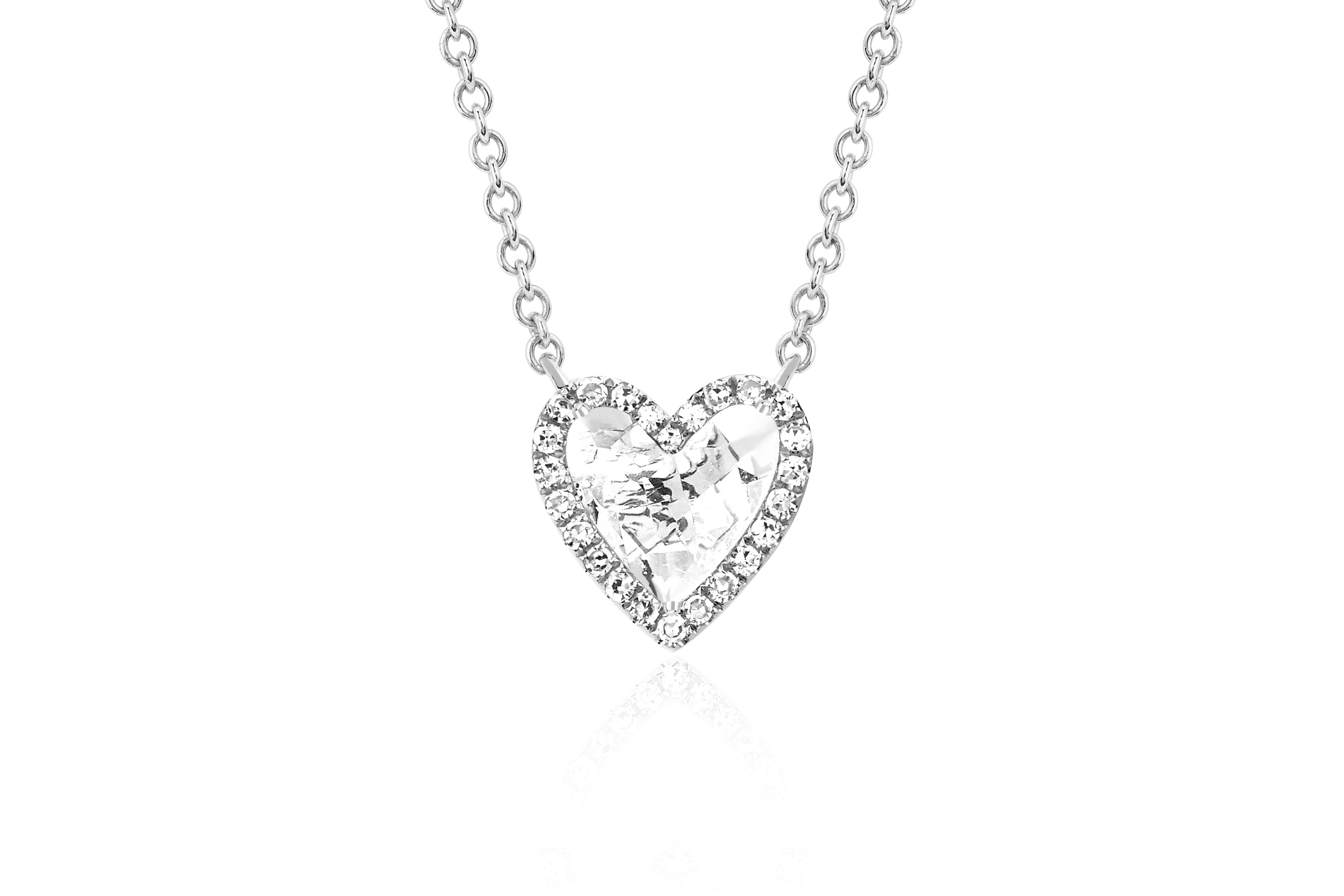 Diamond & White Quartz Heart Necklace