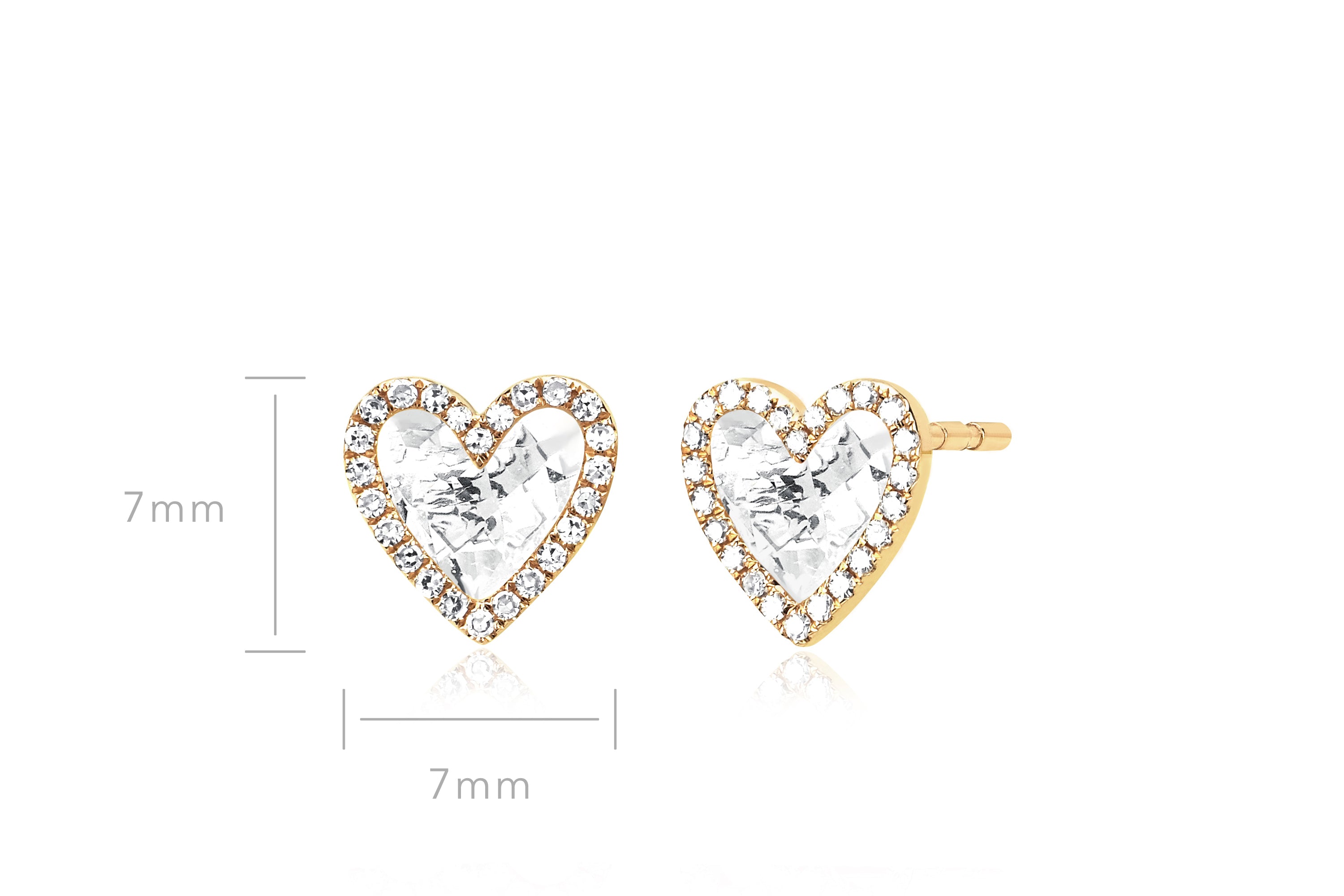 Diamond & White Quartz Heart Stud Earrings