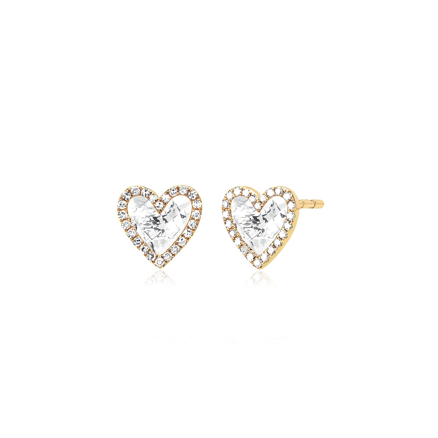 Diamond & White Quartz Heart Stud Earrings — EF Collection®