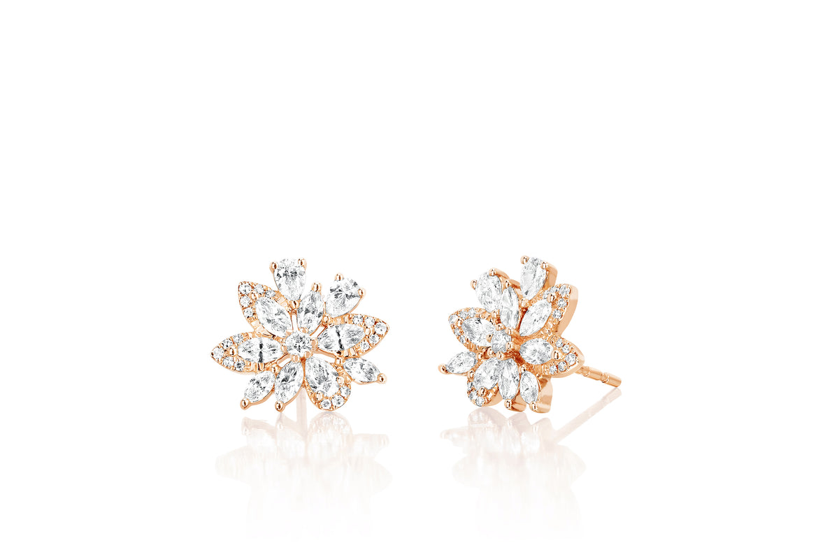 Marquise Diamond Cluster Stud Earring in 14k rose gold