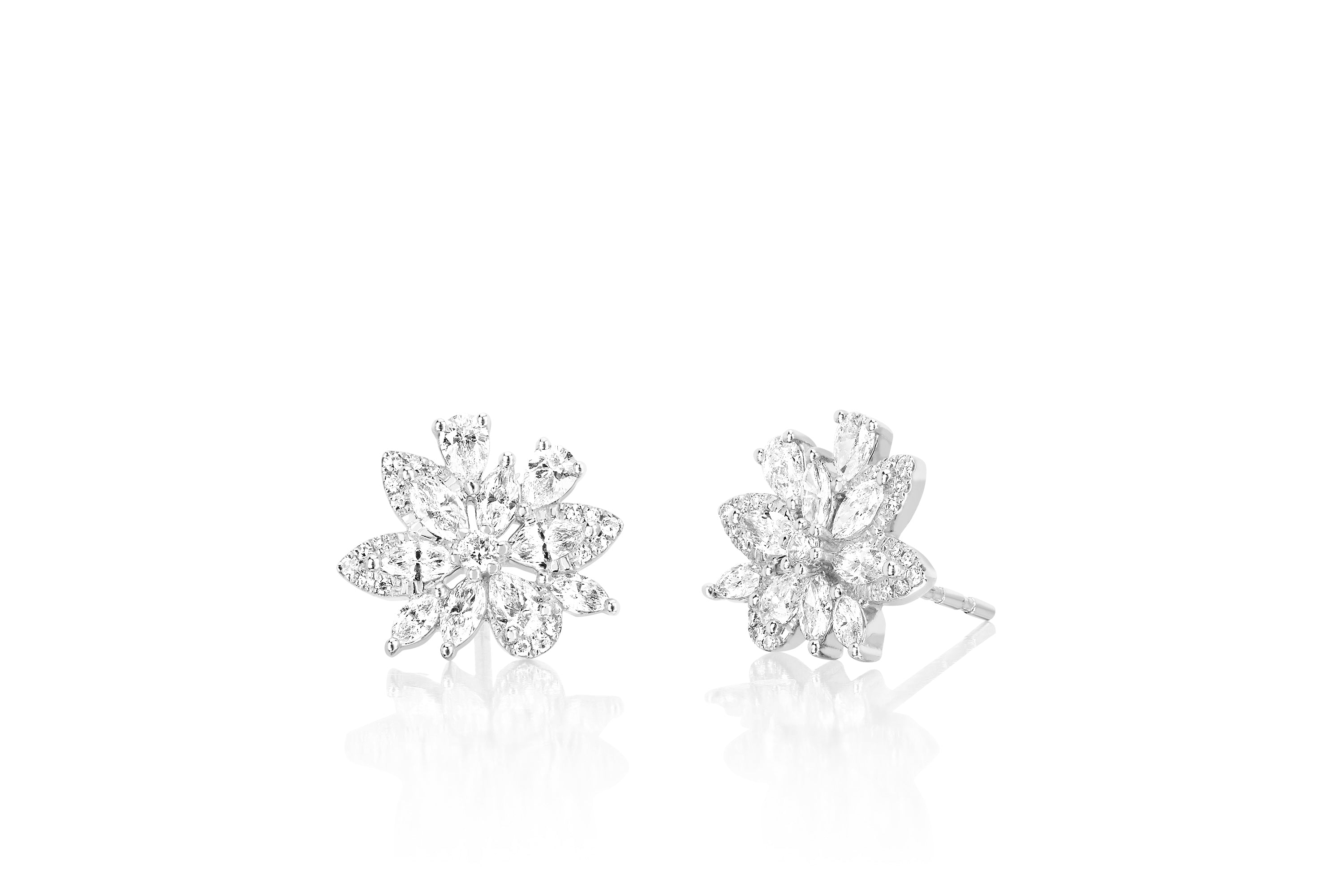 Marquise Diamond Cluster Stud Earring in 14k white gold