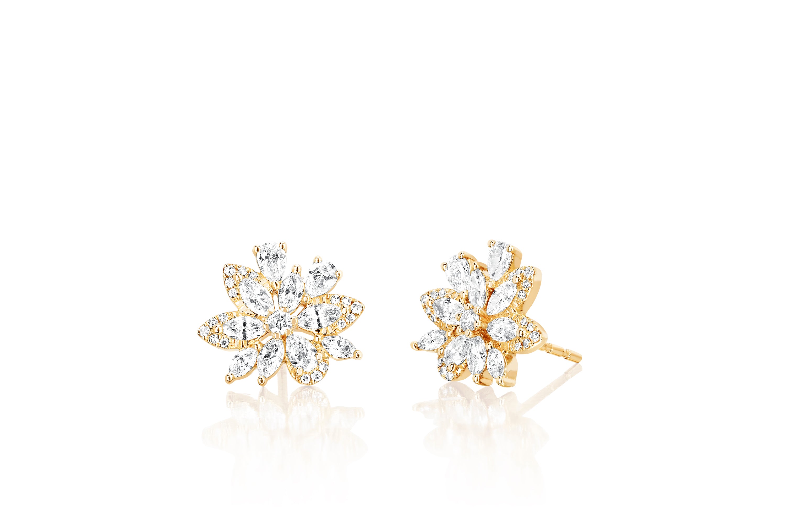 Marquise Diamond Cluster Stud Earring in 14k yellow gold