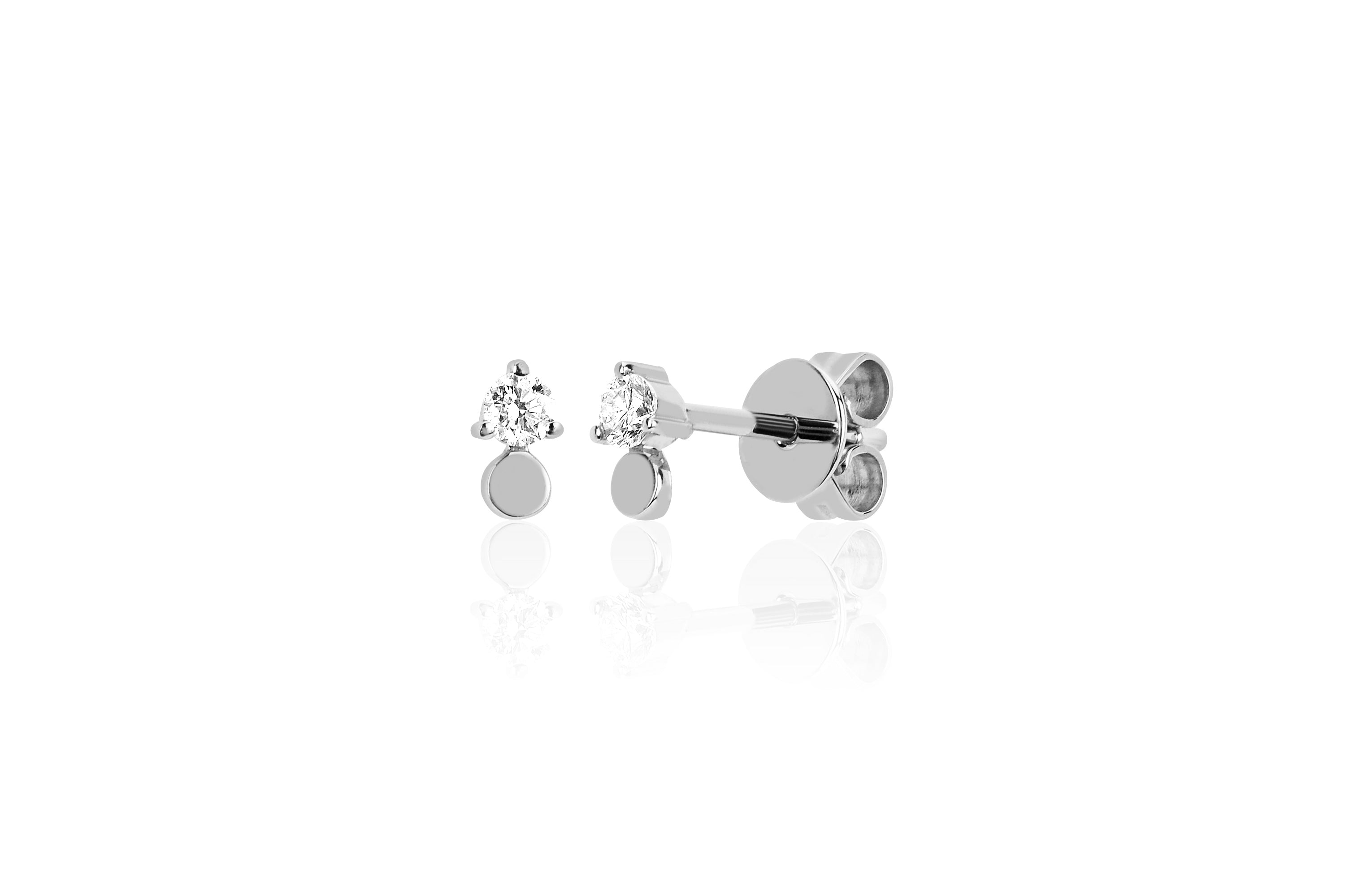 Gold Disc With Prong Set Diamond Stud Earring in 14k white gold