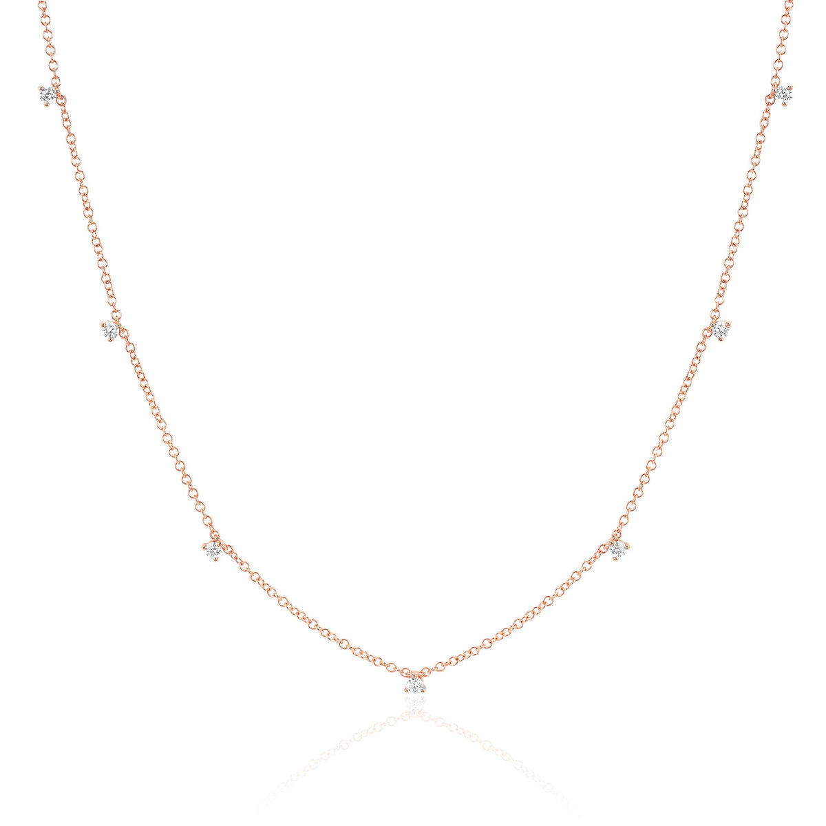 7 Prong Set Diamond Necklace in 14k rose gold