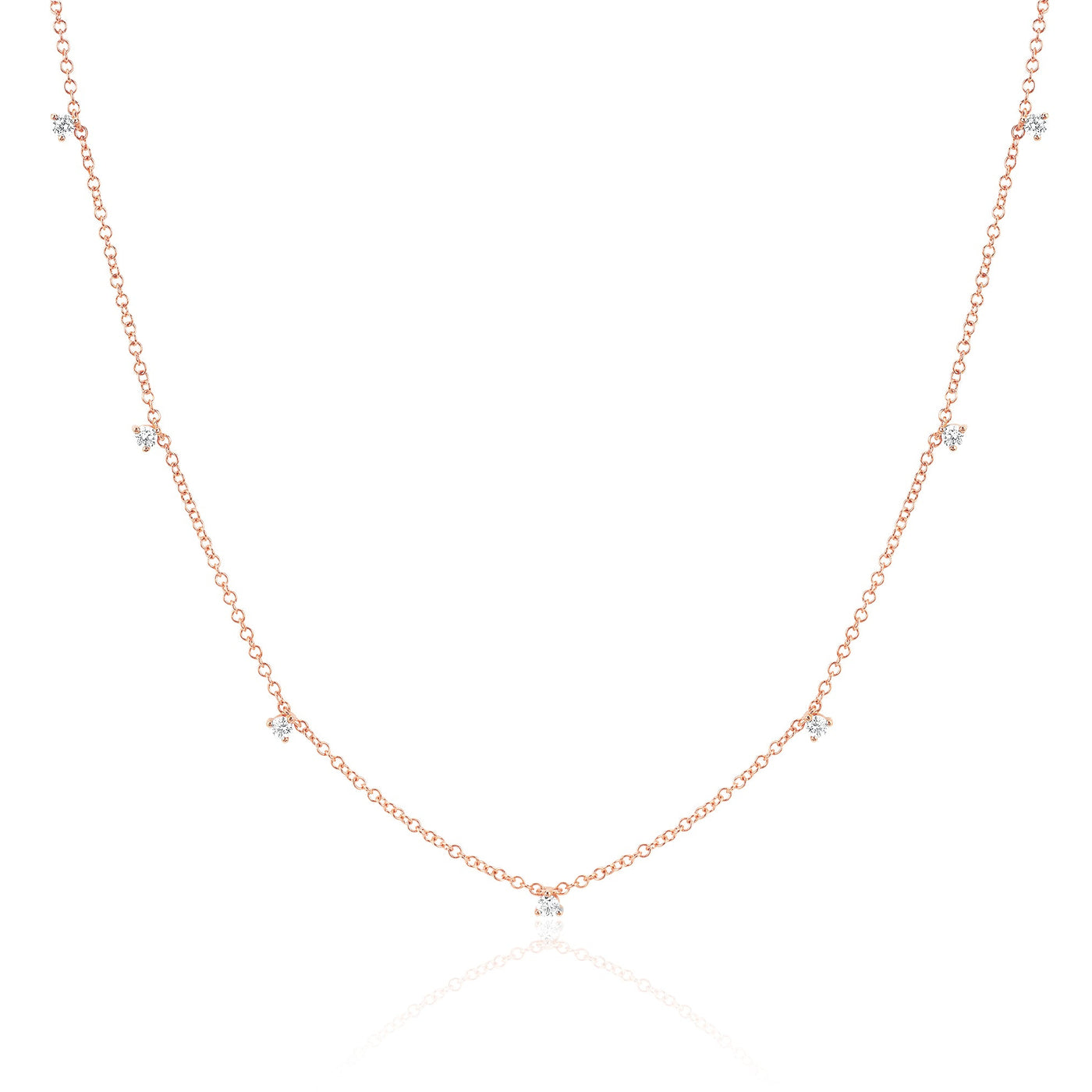 7 Prong Set Diamond Necklace in 14k rose gold