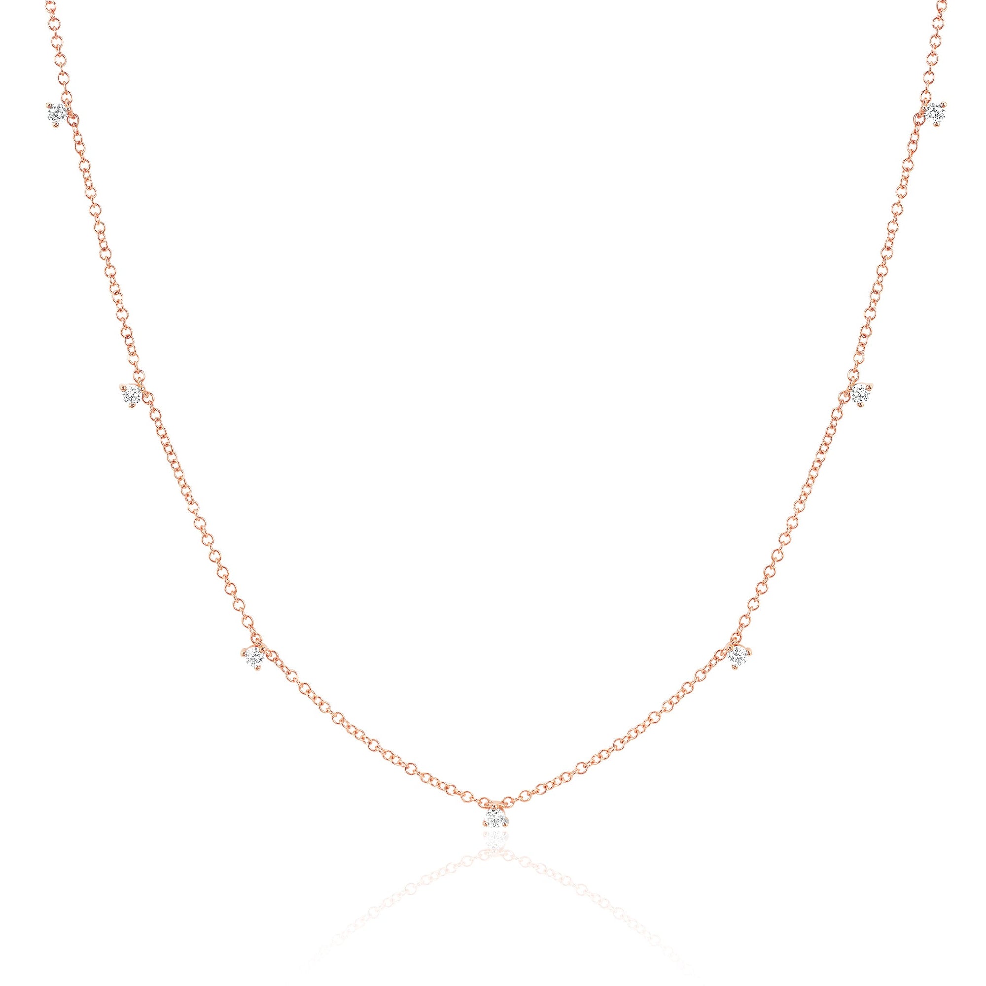 7 Prong Set Diamond Necklace in 14k rose gold