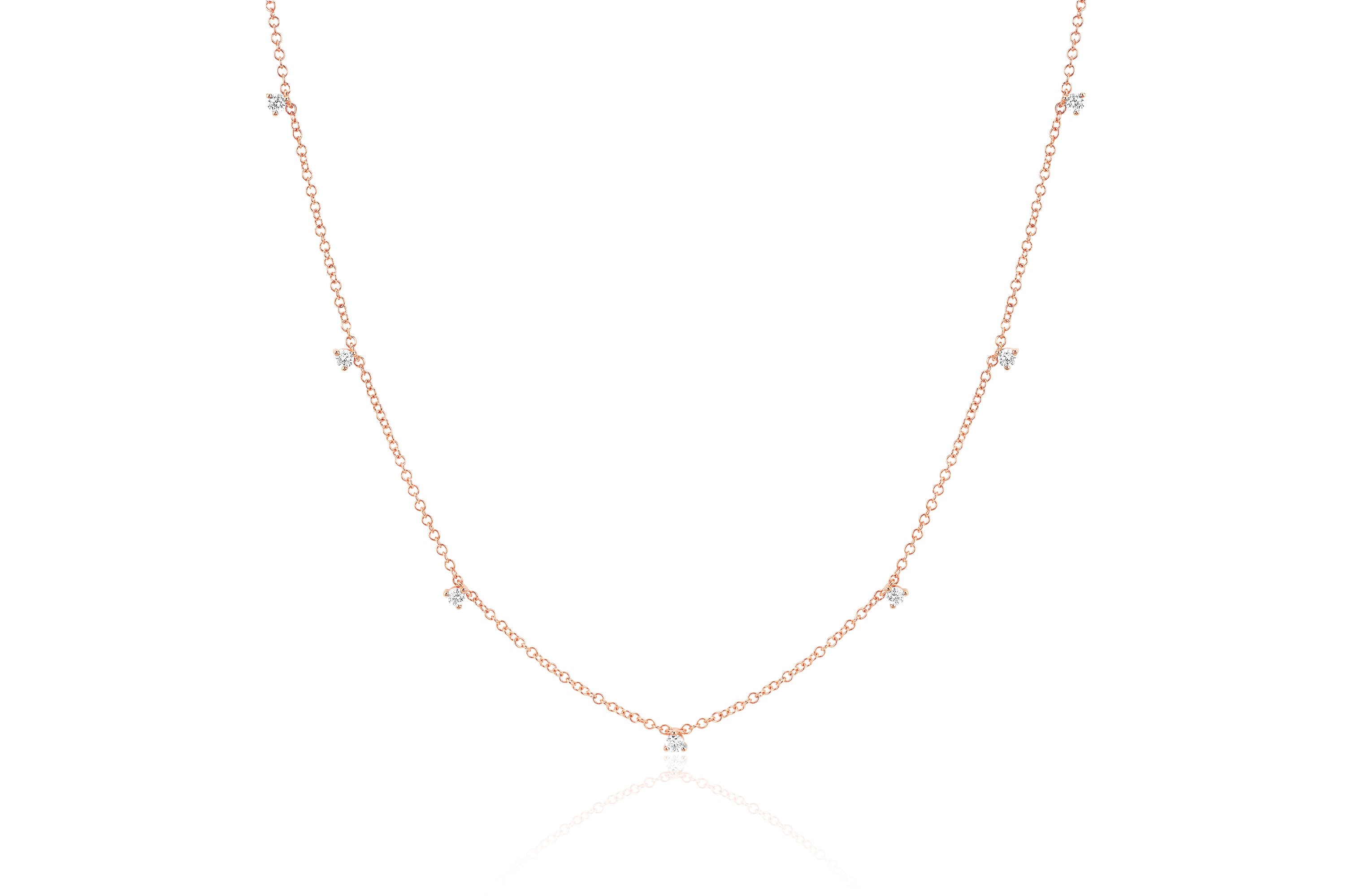 7 Prong Set Diamond Necklace in 14k rose gold