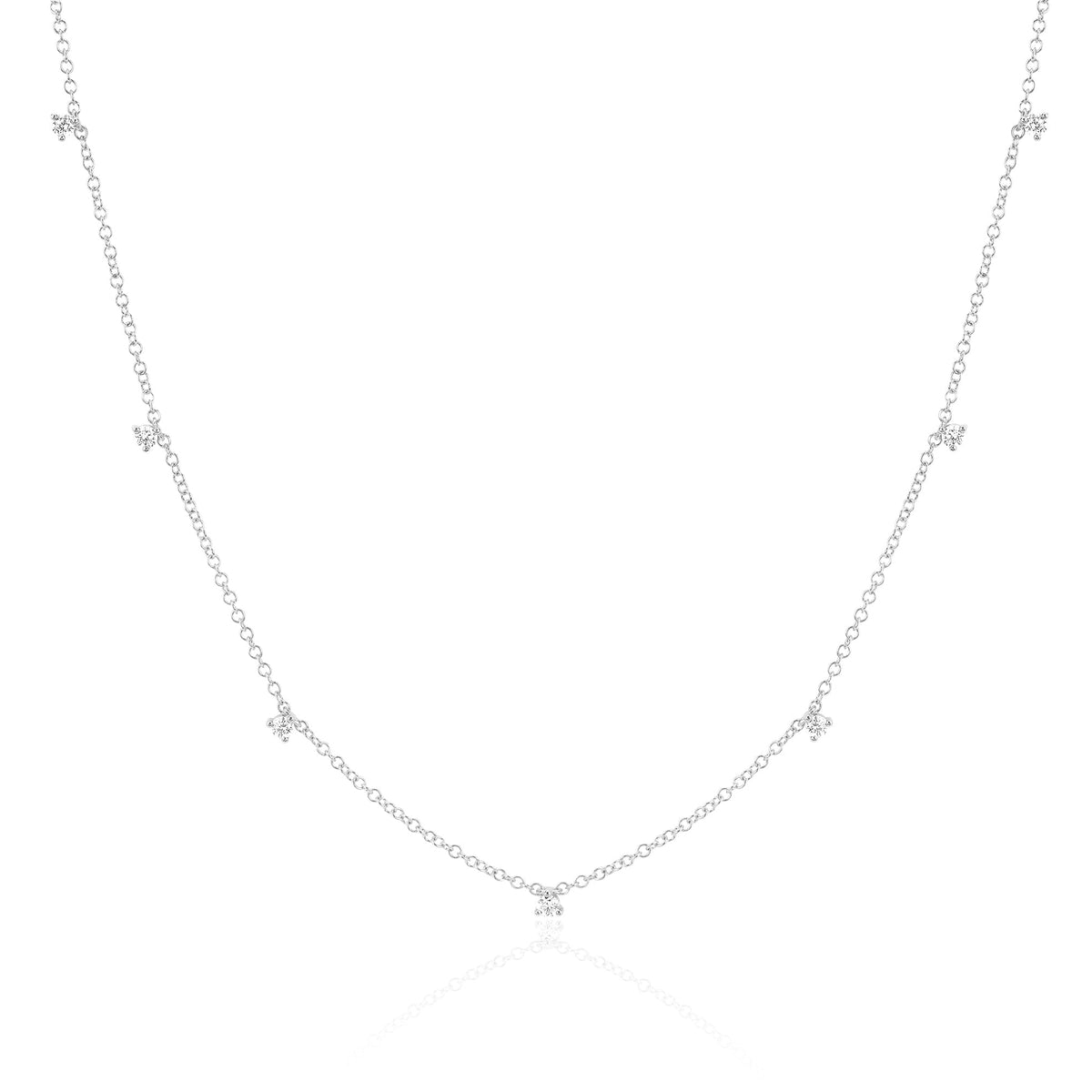 7 Prong Set Diamond Necklace in 14k white gold