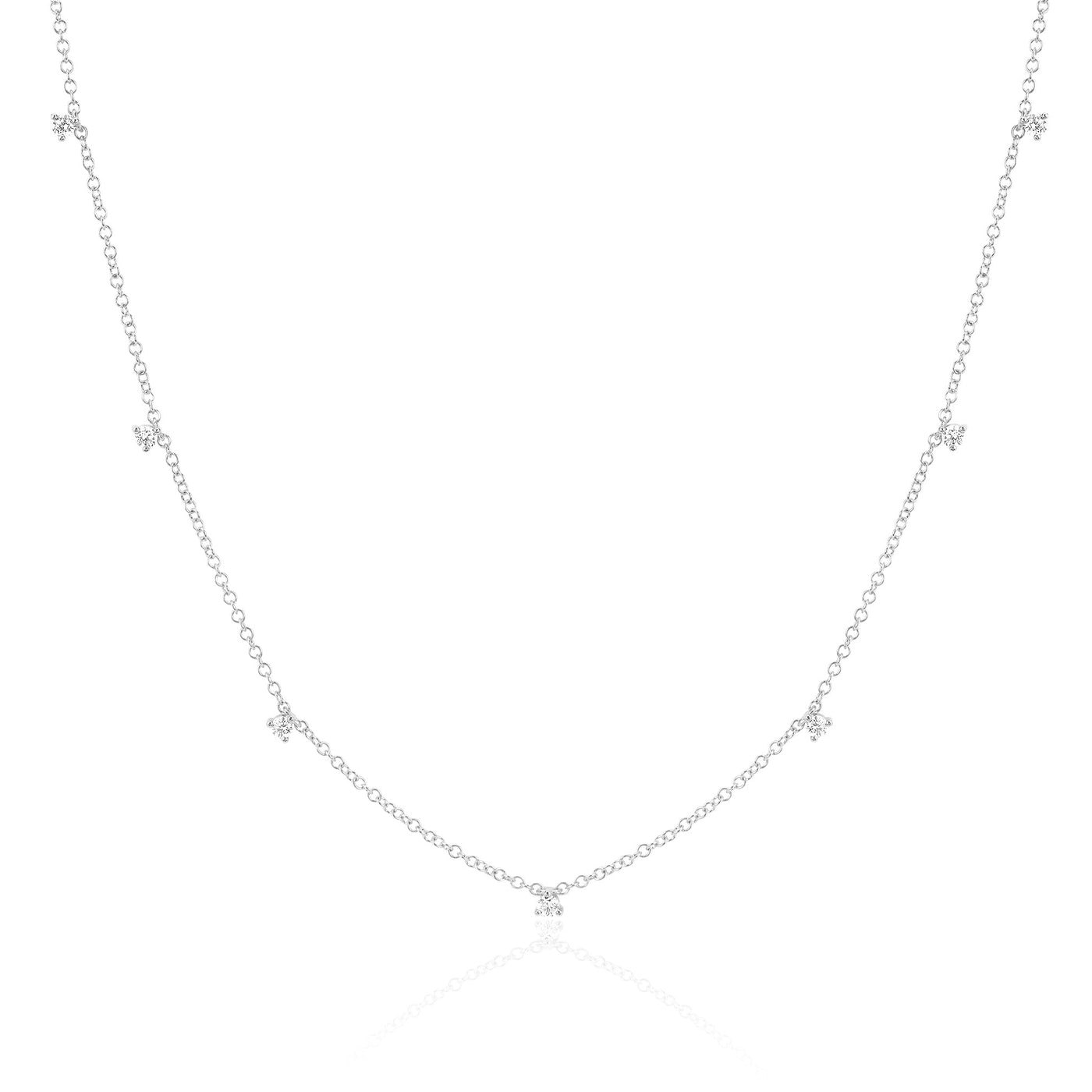 7 Prong Set Diamond Necklace in 14k white gold