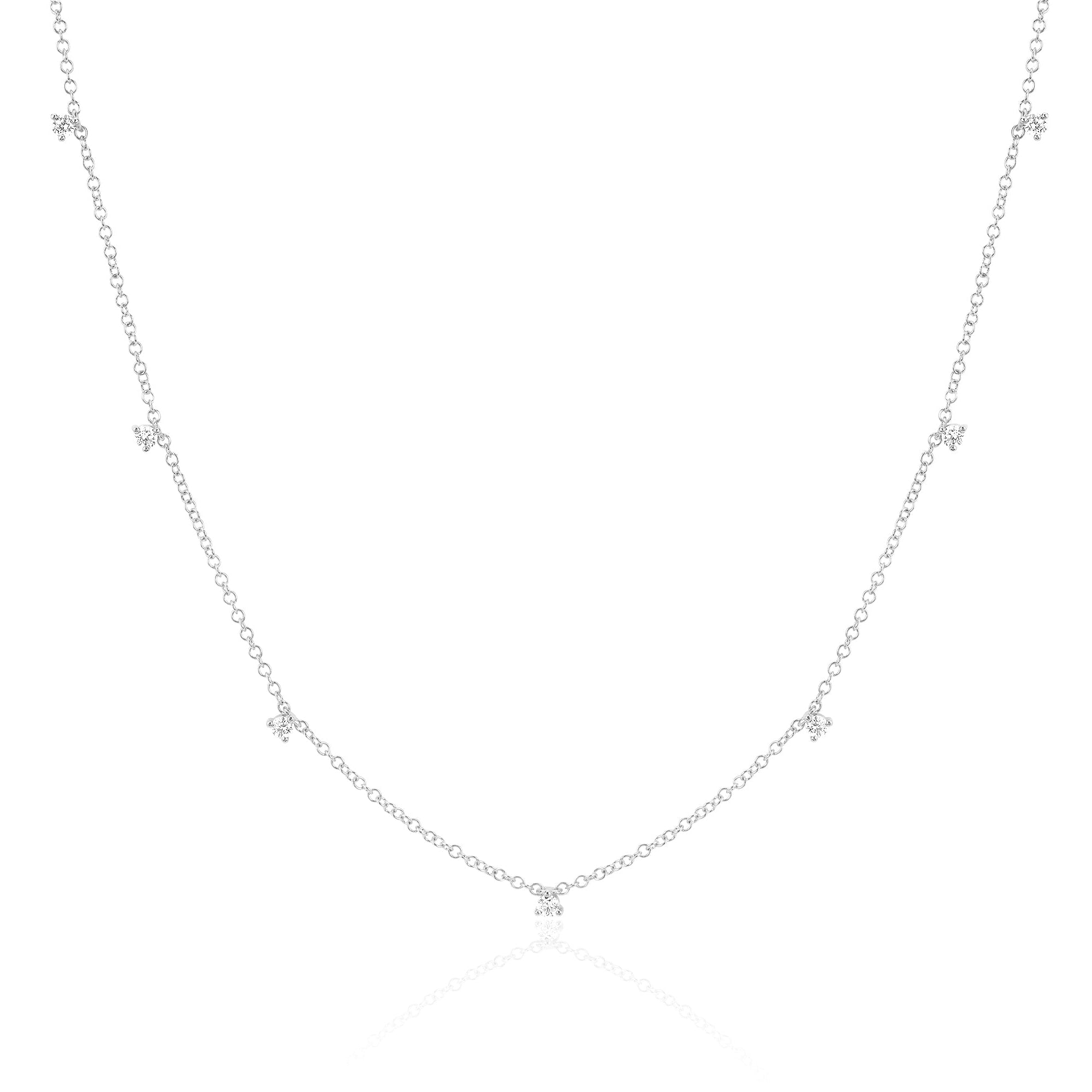 7 Prong Set Diamond Necklace in 14k white gold