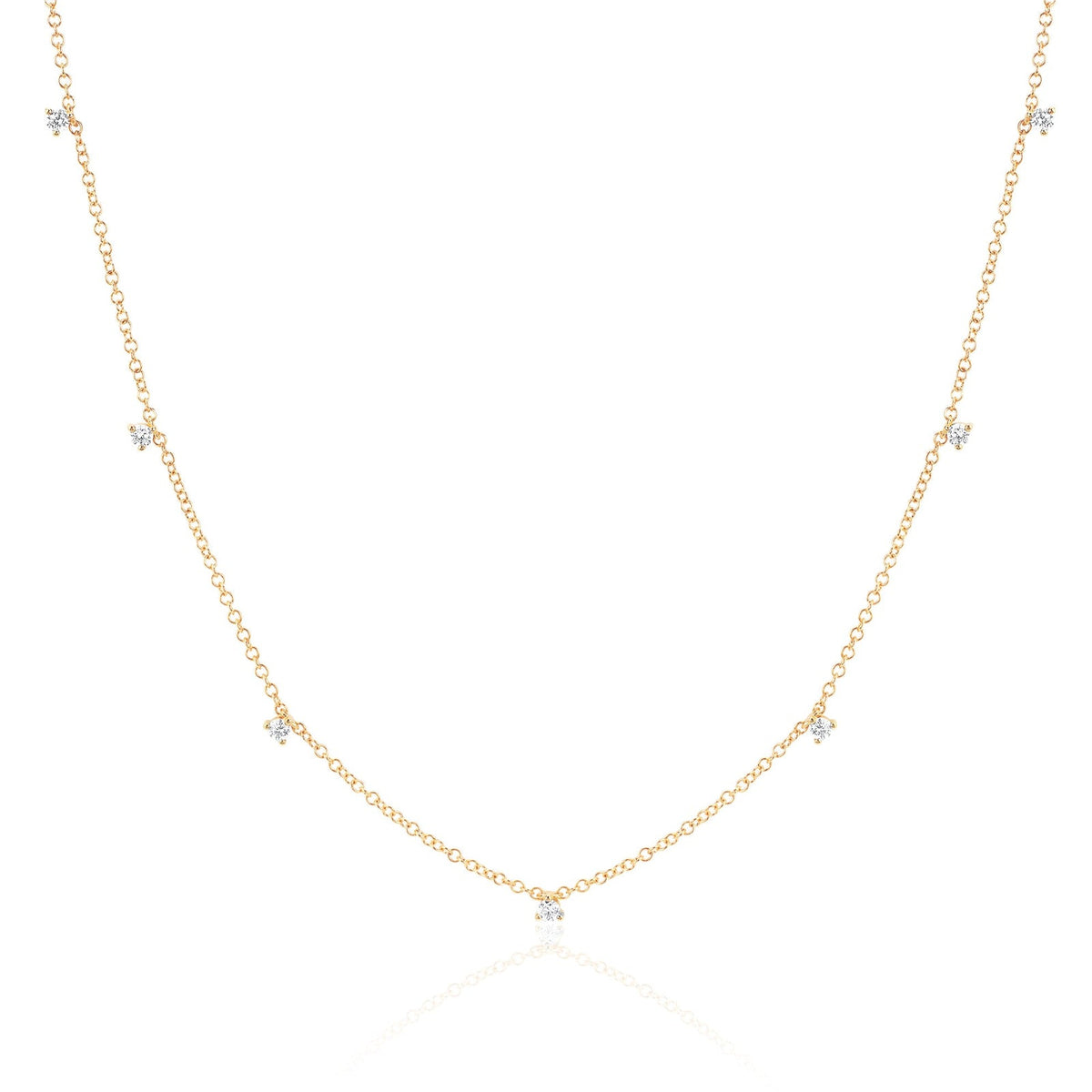 7 Prong Set Diamond Necklace in 14k yellow gold