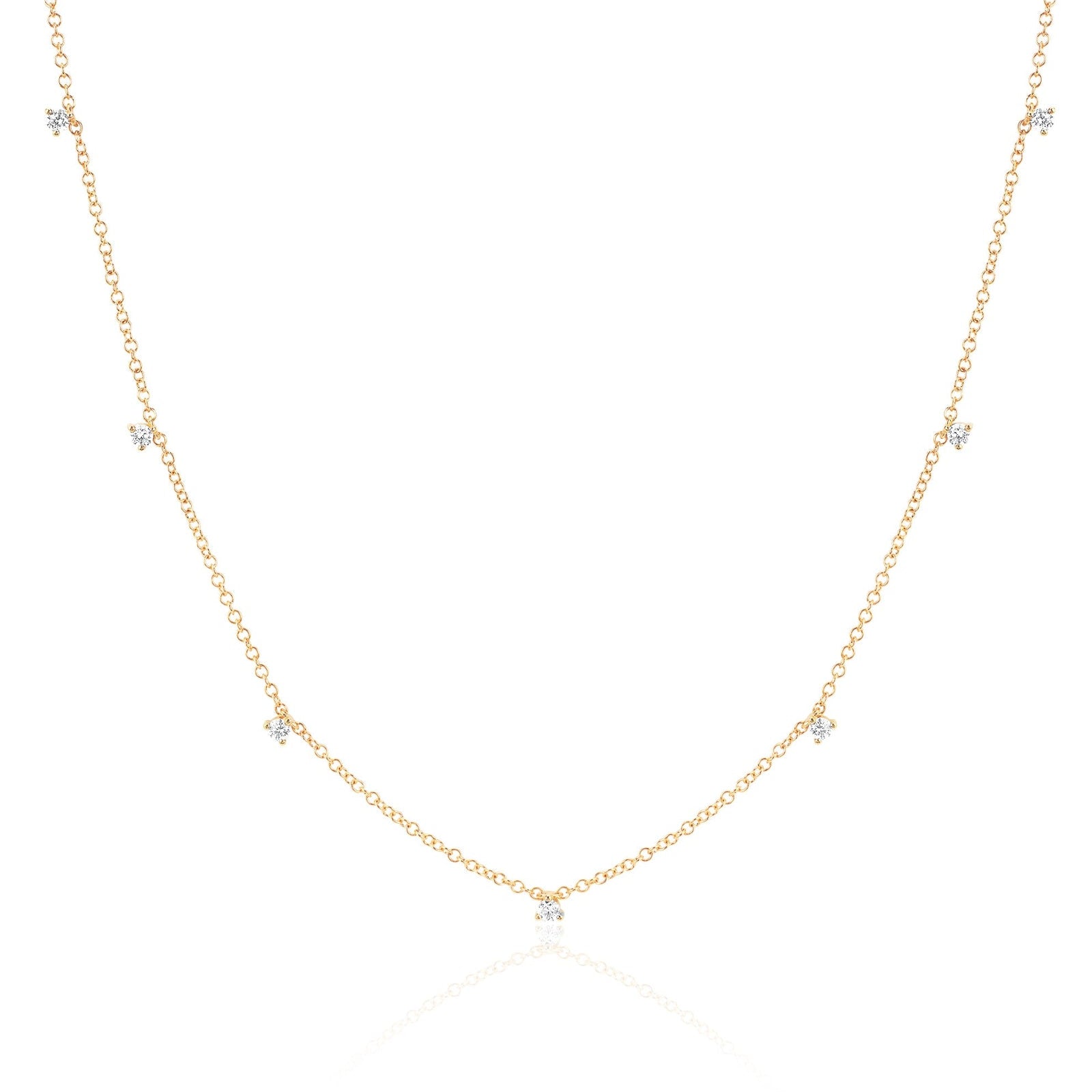 7 Prong Set Diamond Necklace in 14k yellow gold