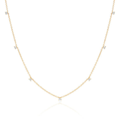 7 Prong Set Diamond Necklace in 14k yellow gold
