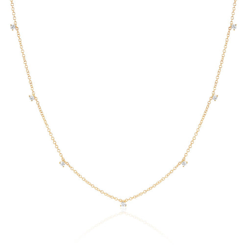 7 Prong Set Diamond Necklace in 14k yellow gold