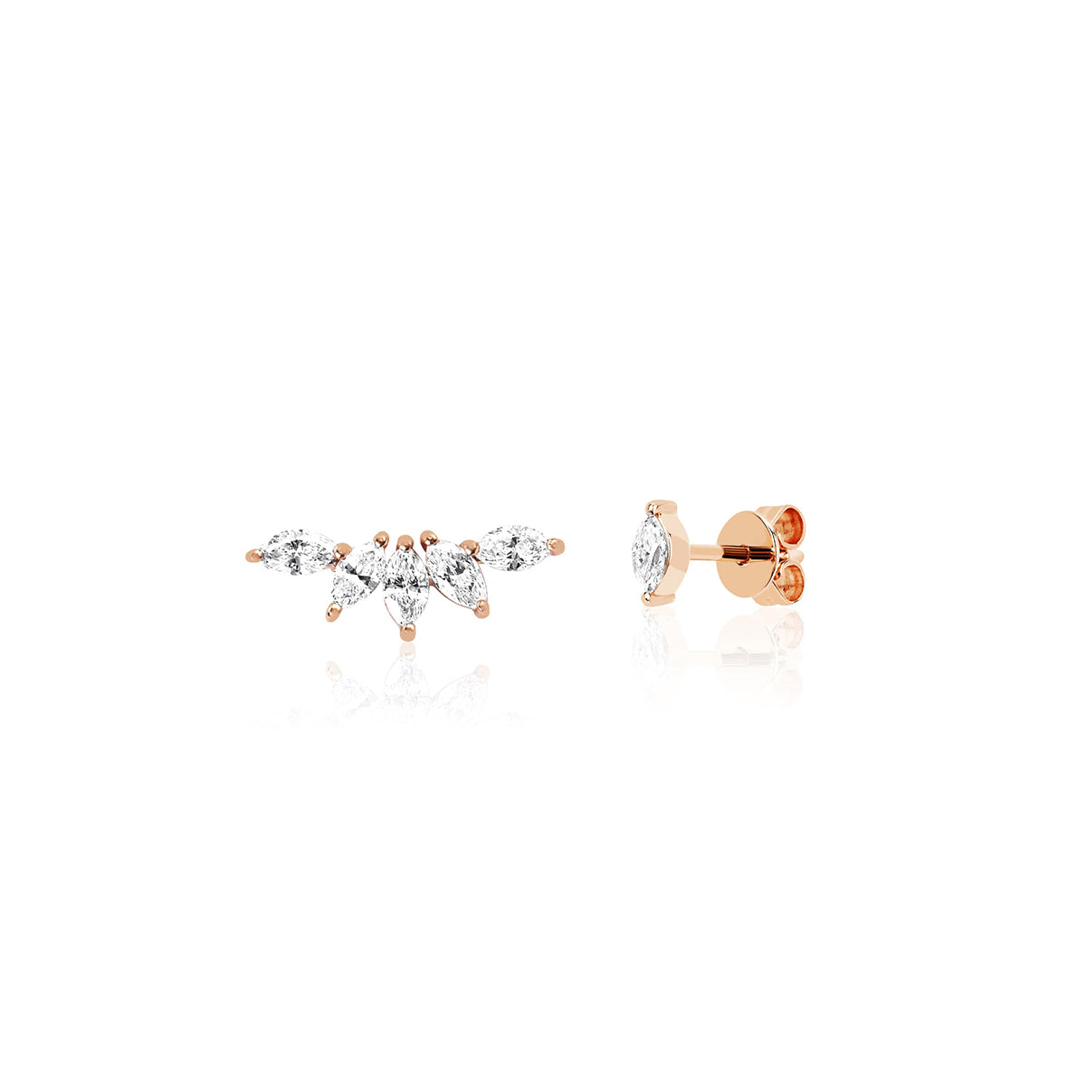 The Marquise Set in 14k Rose Gold featuring 1 Diamond Marquise Fan Stud & 1 of Diamond Marquise Stud