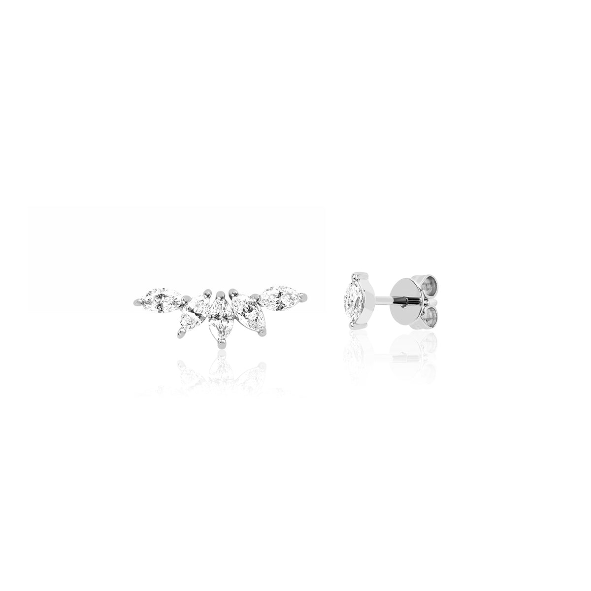 The Marquise Set in 14k White Gold featuring 1 Diamond Marquise Fan Stud & 1 of Diamond Marquise Stud