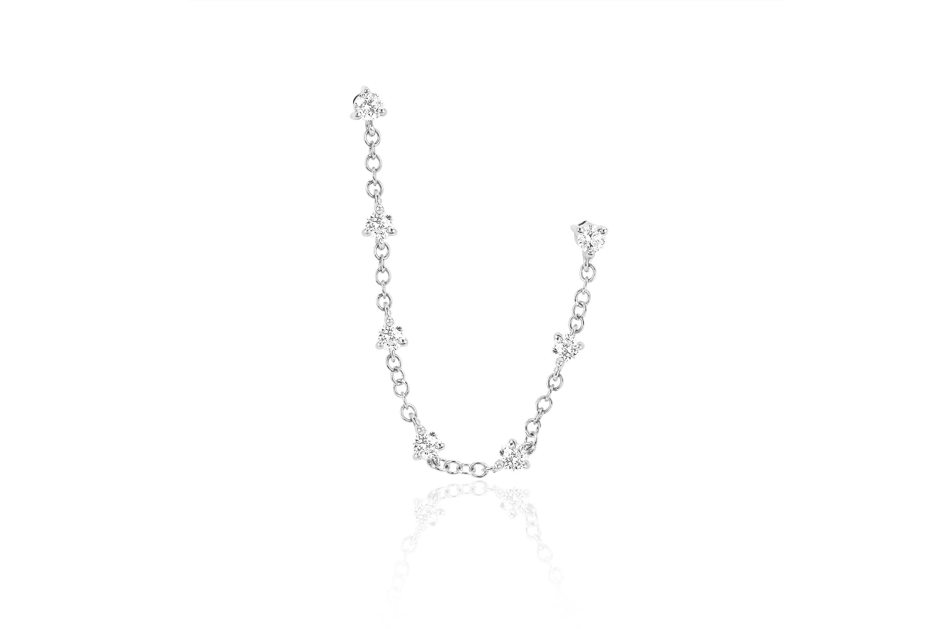 Diamond Double Stud Chain Earring in 14k white gold