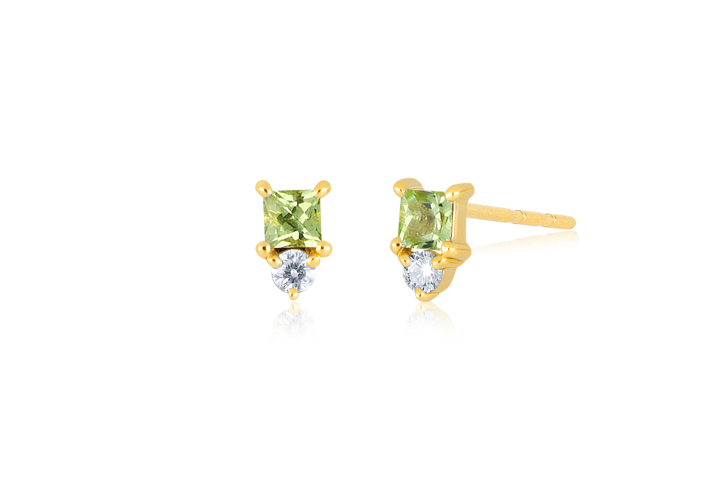9ct Yellow Gold On Silver Simulated Emerald Stud Earrings - May Birthstone Gift