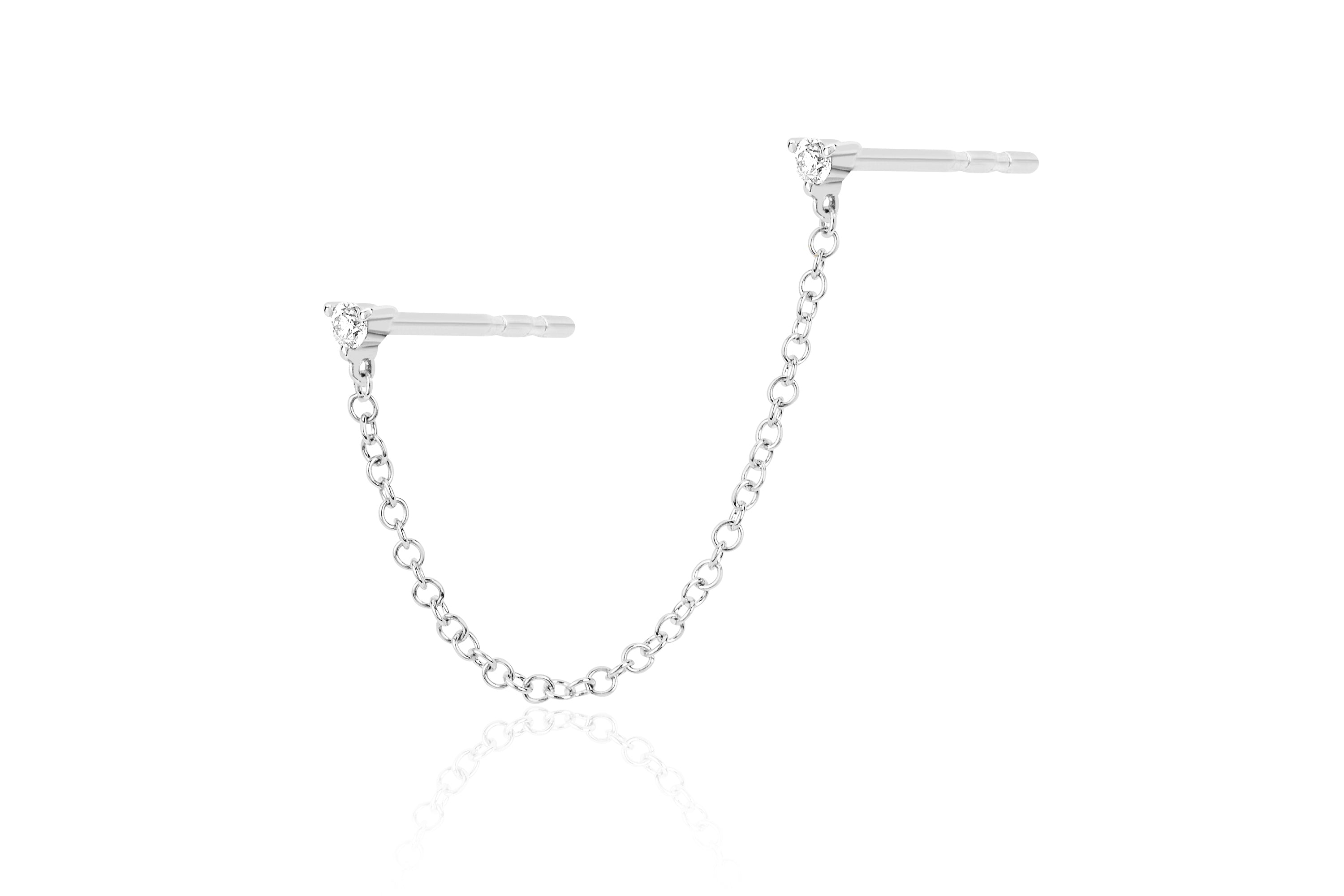 Double Diamond Chain Stud Earring in 14k white gold side view