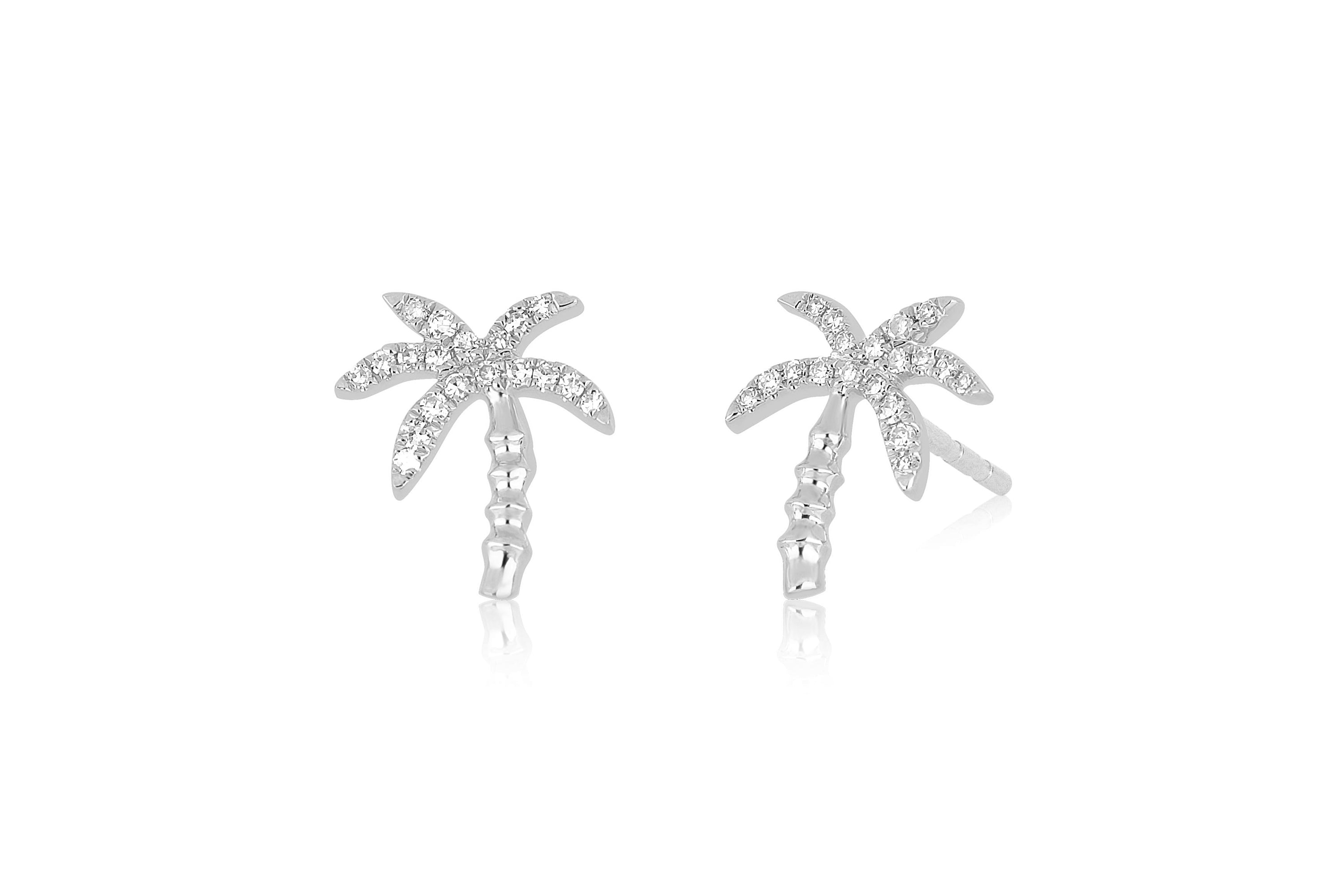 Diamond Wild Palm Stud Earring in 14k white gold