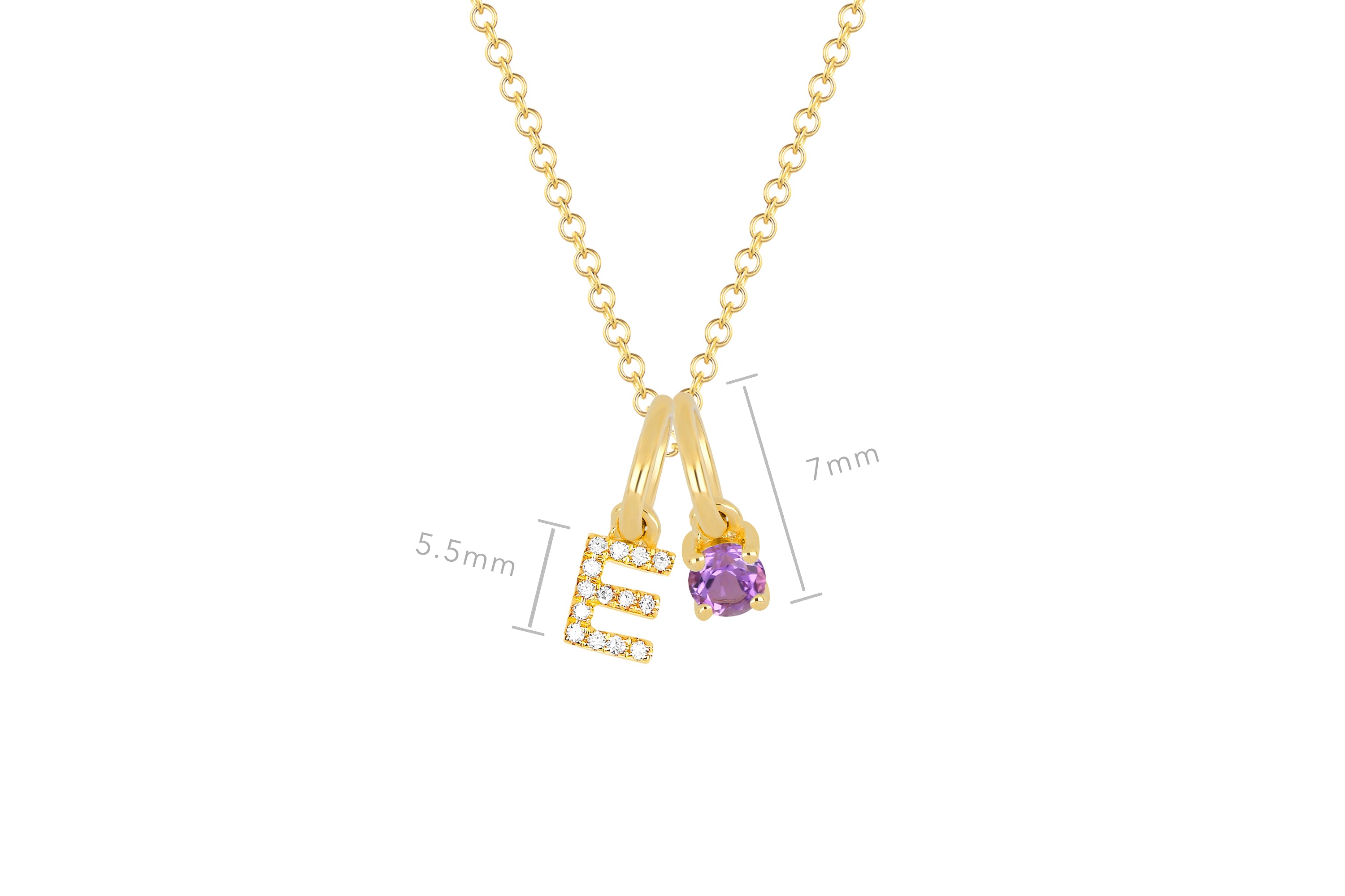 Amethyst Birthstone Initial Charm Necklace
