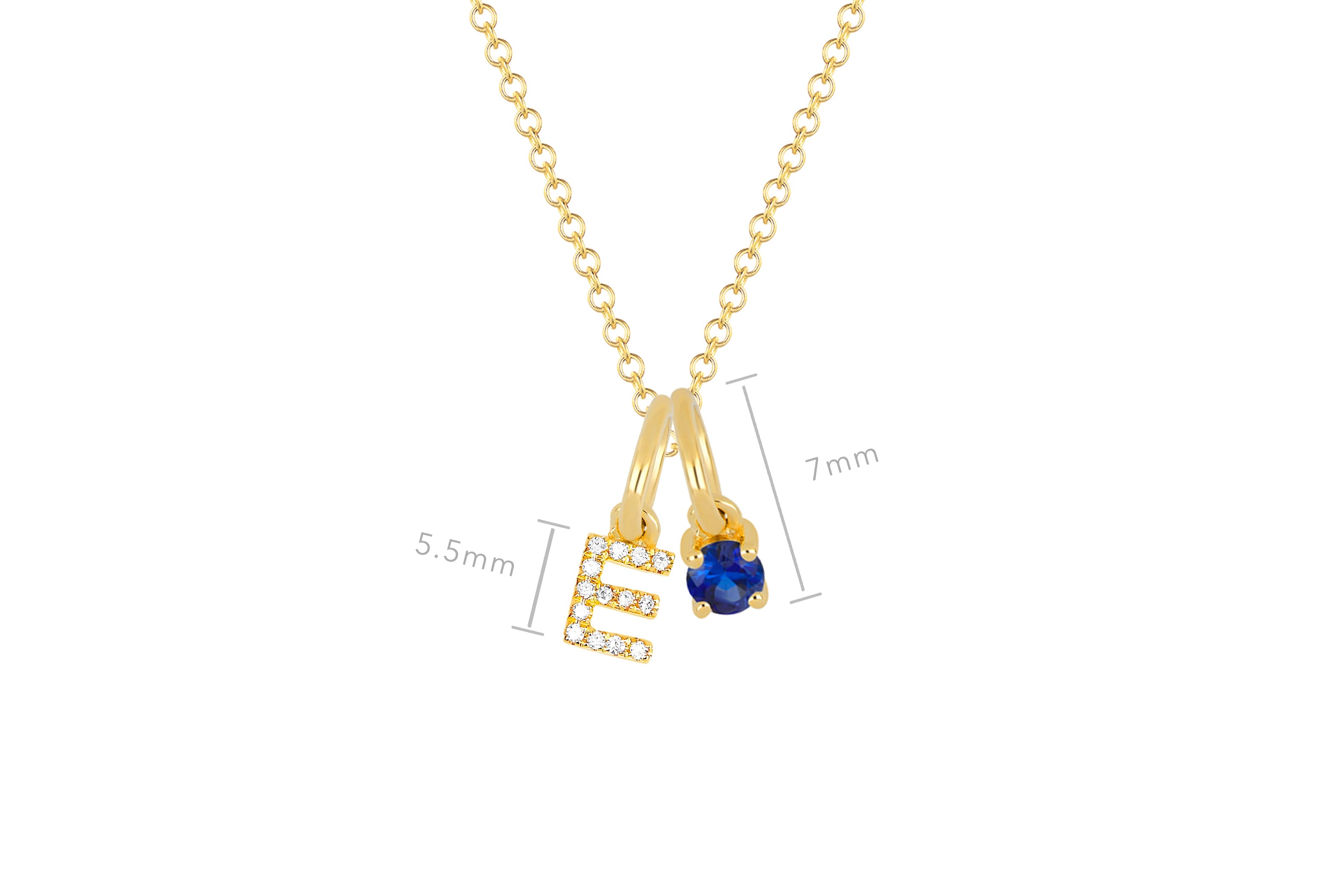 Blue Sapphire Birthstone Initial Charm Necklace