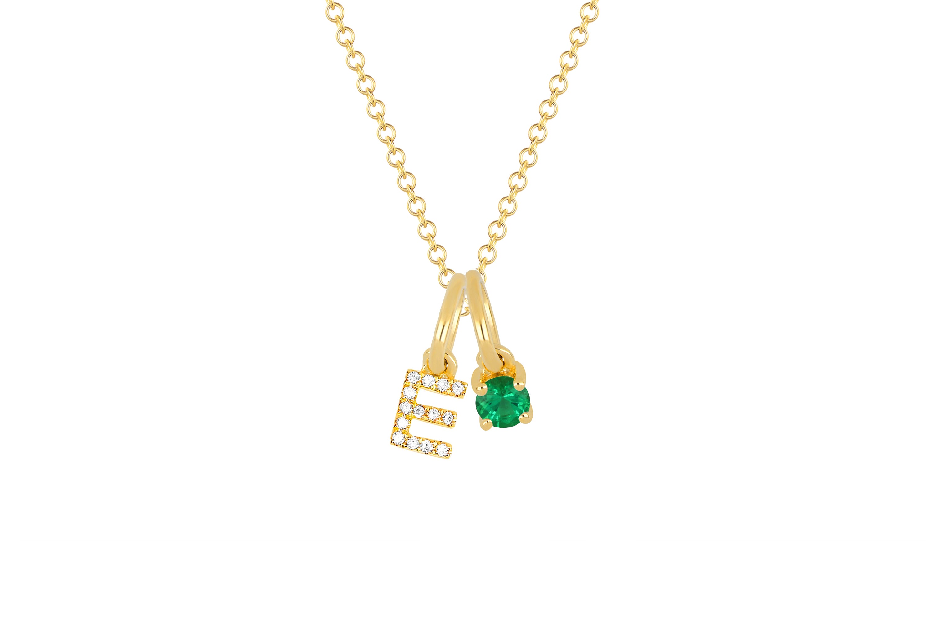 Emerald Birthstone Initial Charm Necklace