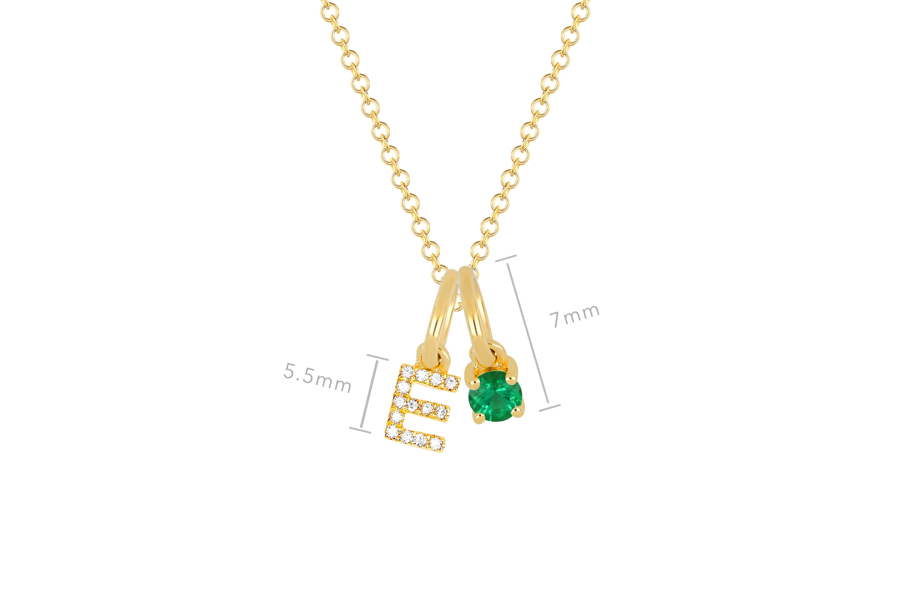 Emerald Birthstone Initial Charm Necklace