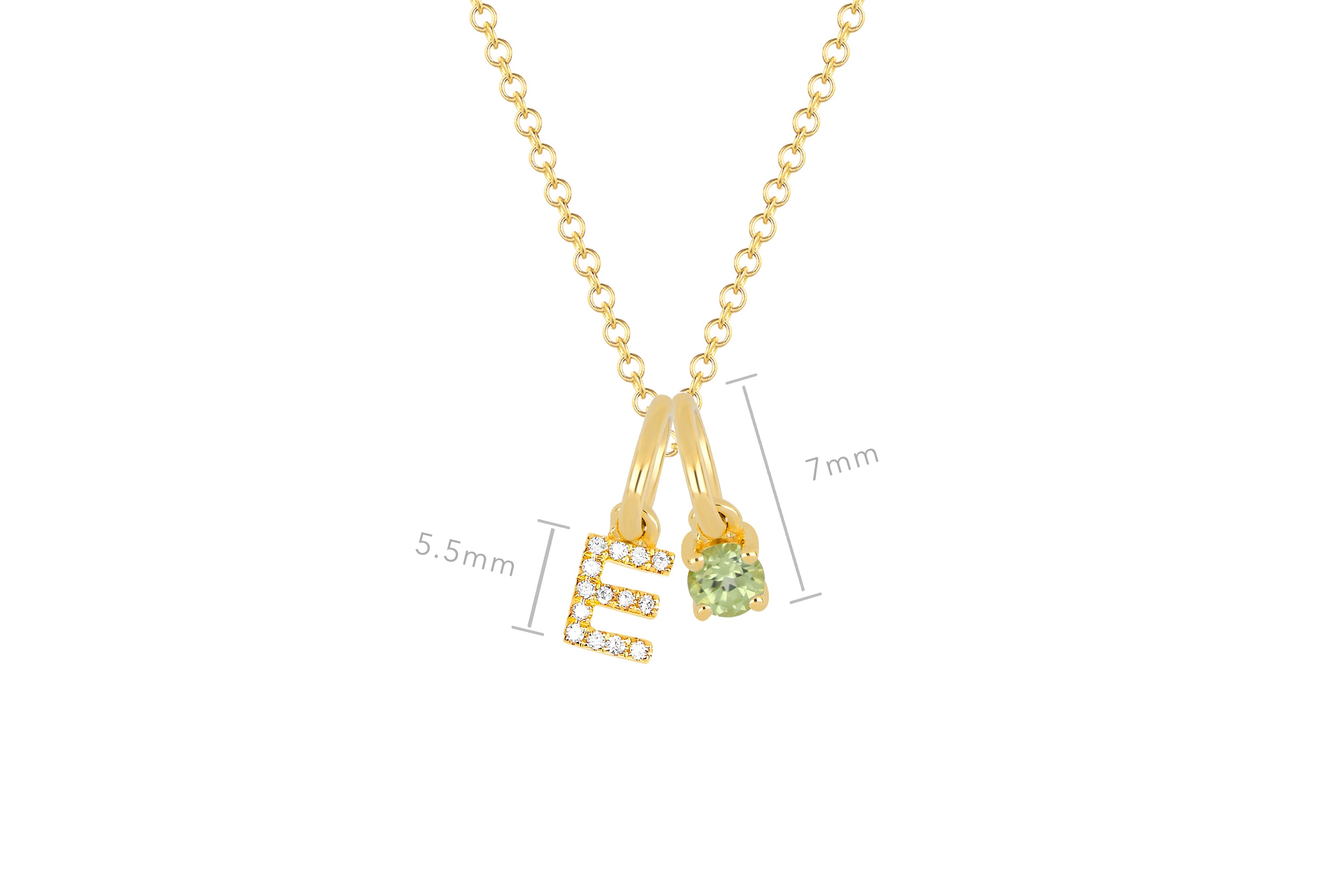 Peridot Birthstone Initial Charm Necklace