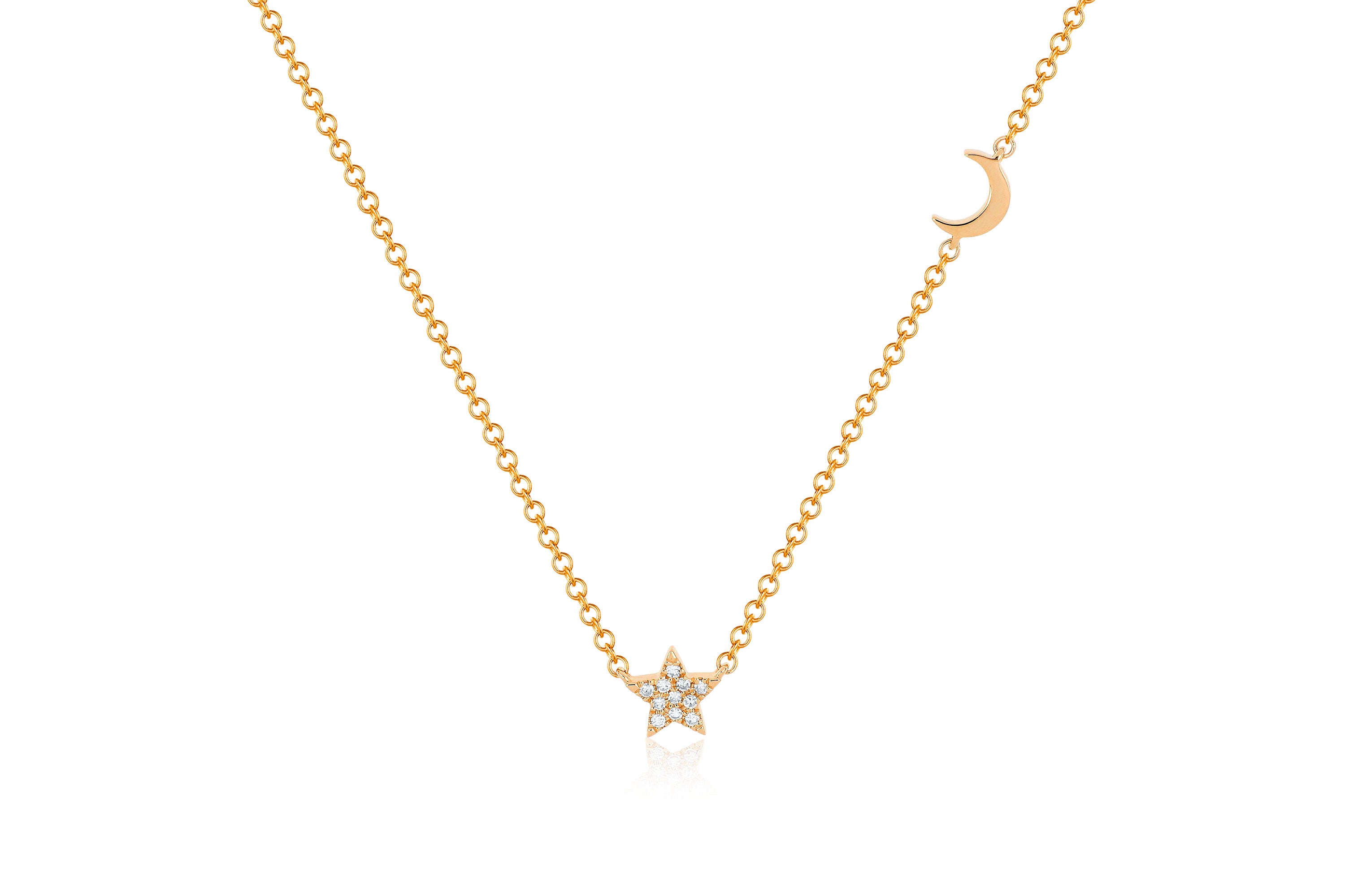 Baby Diamond Star And Gold Moon Necklace in 14k rose gold