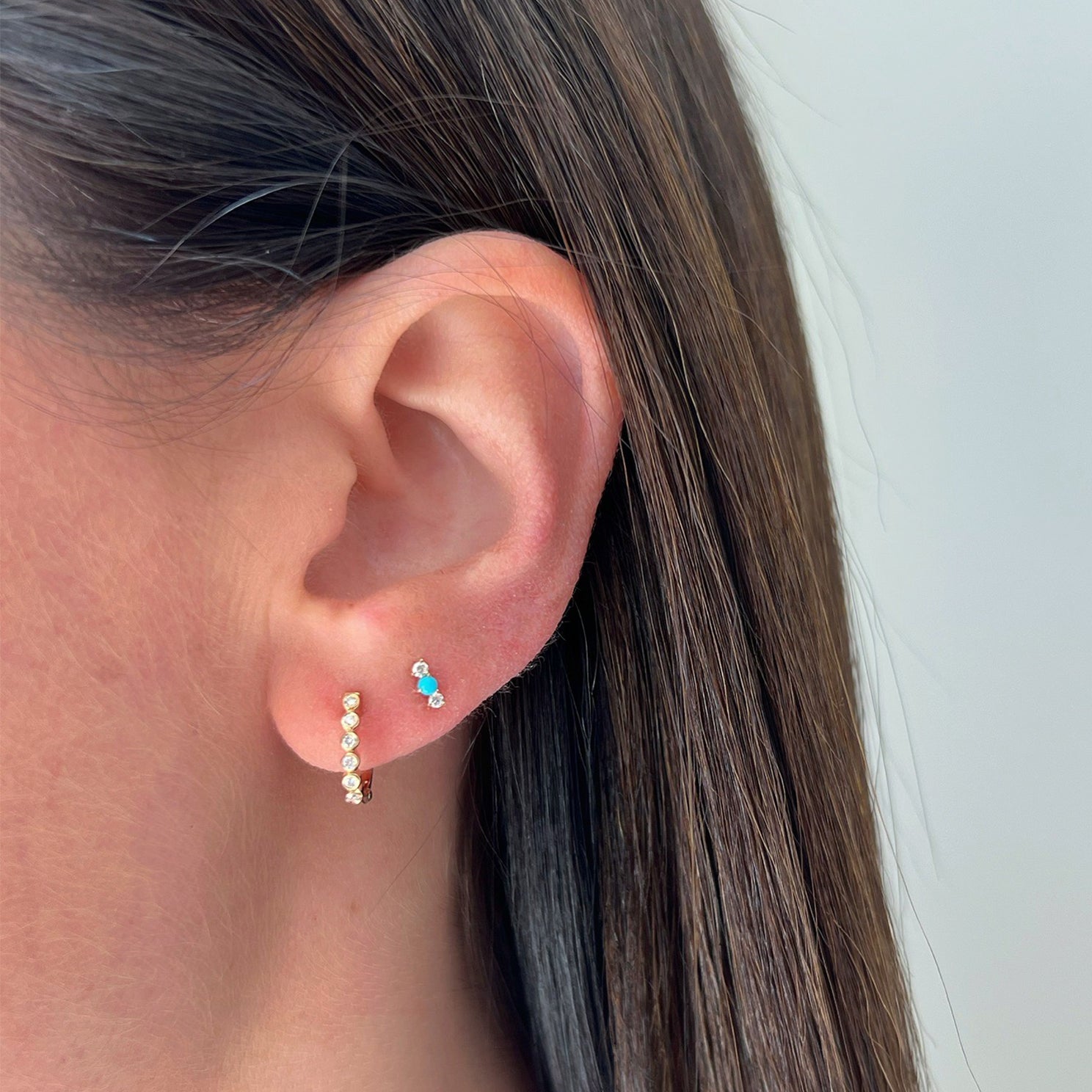 Diamond & Turquoise Bar Stud Earring