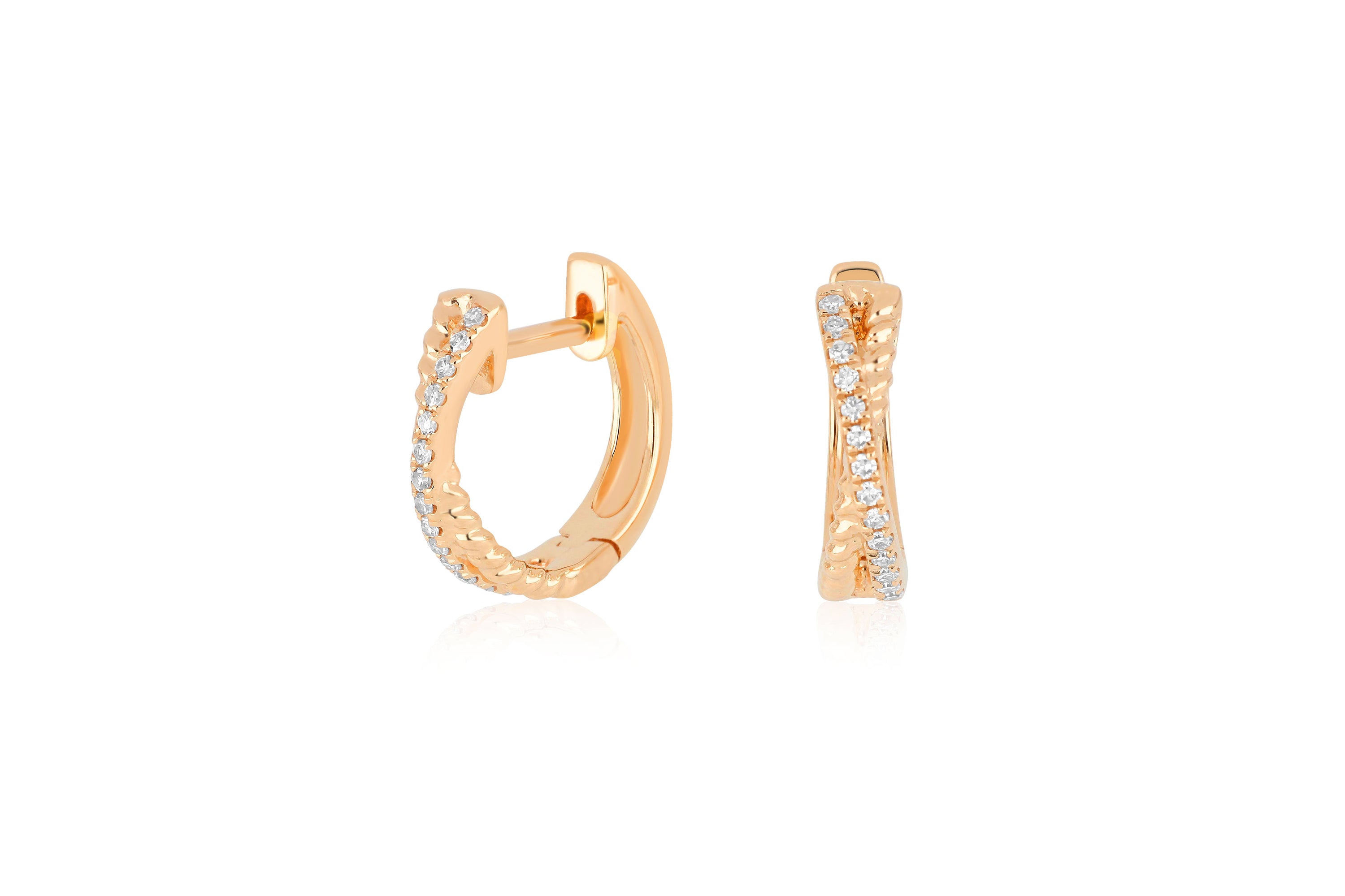 Interlocking Diamond And Gold Twist Huggie Earring