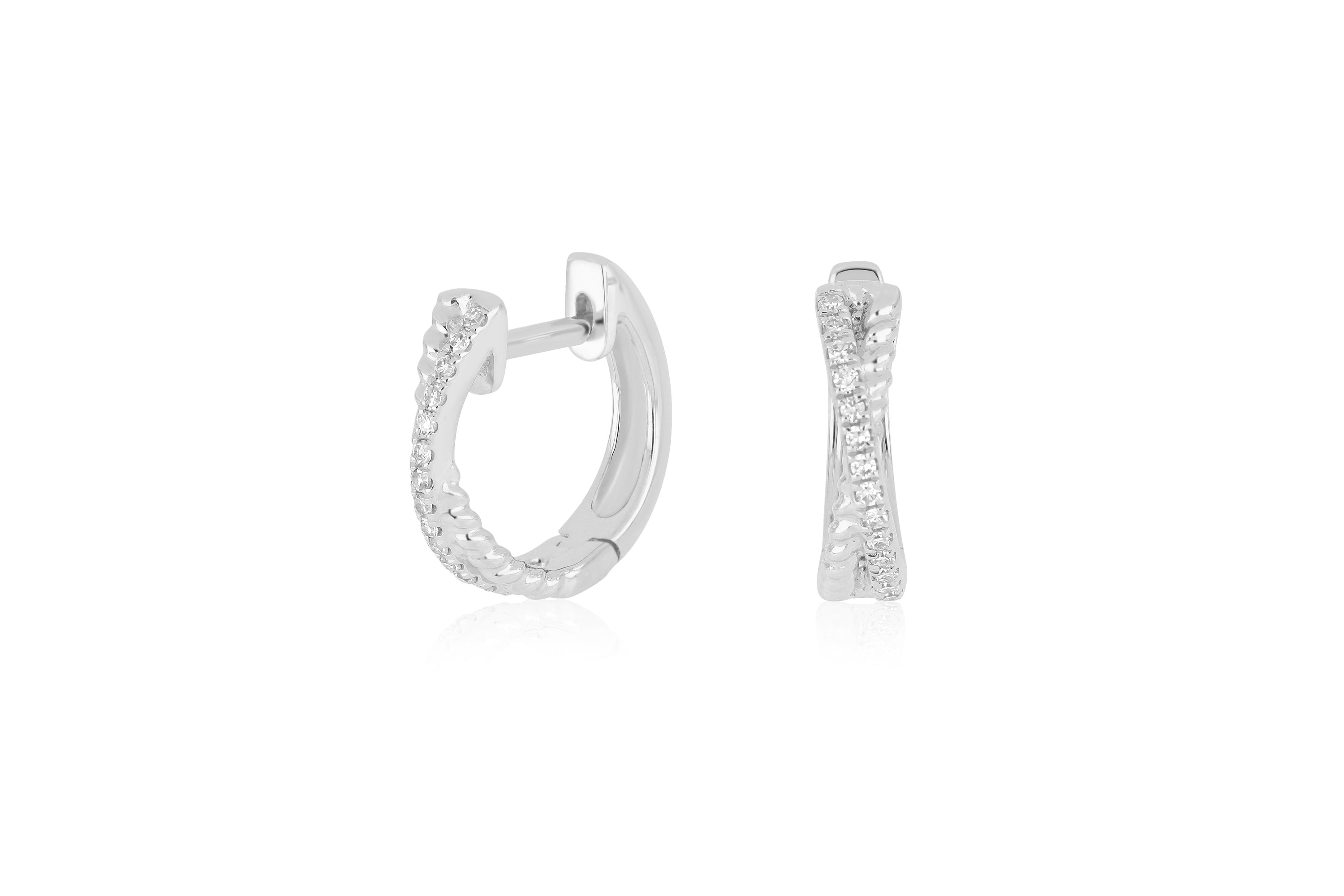 Interlocking Diamond And Gold Twist Huggie Earring