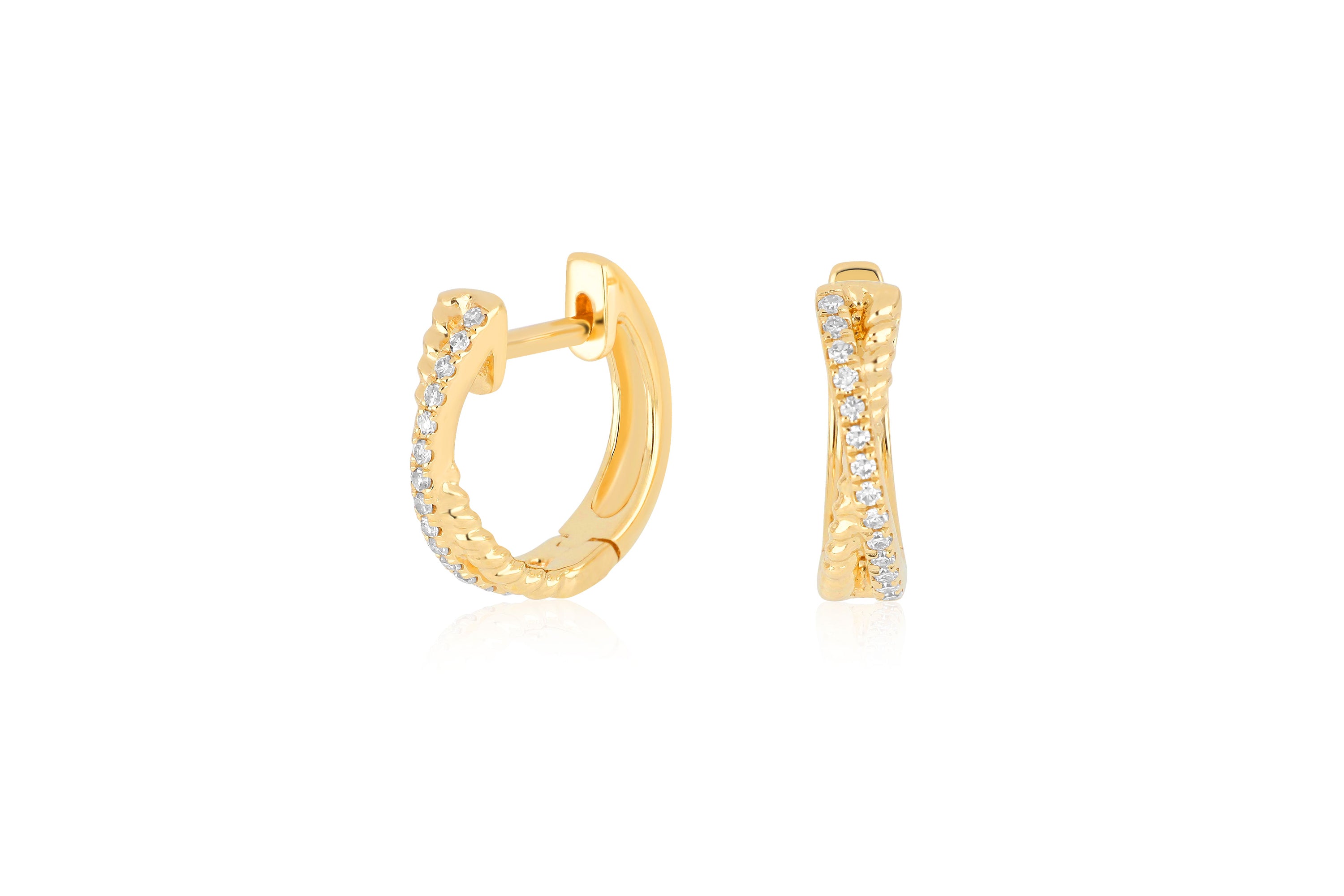 Interlocking Diamond And Gold Twist Huggie Earring