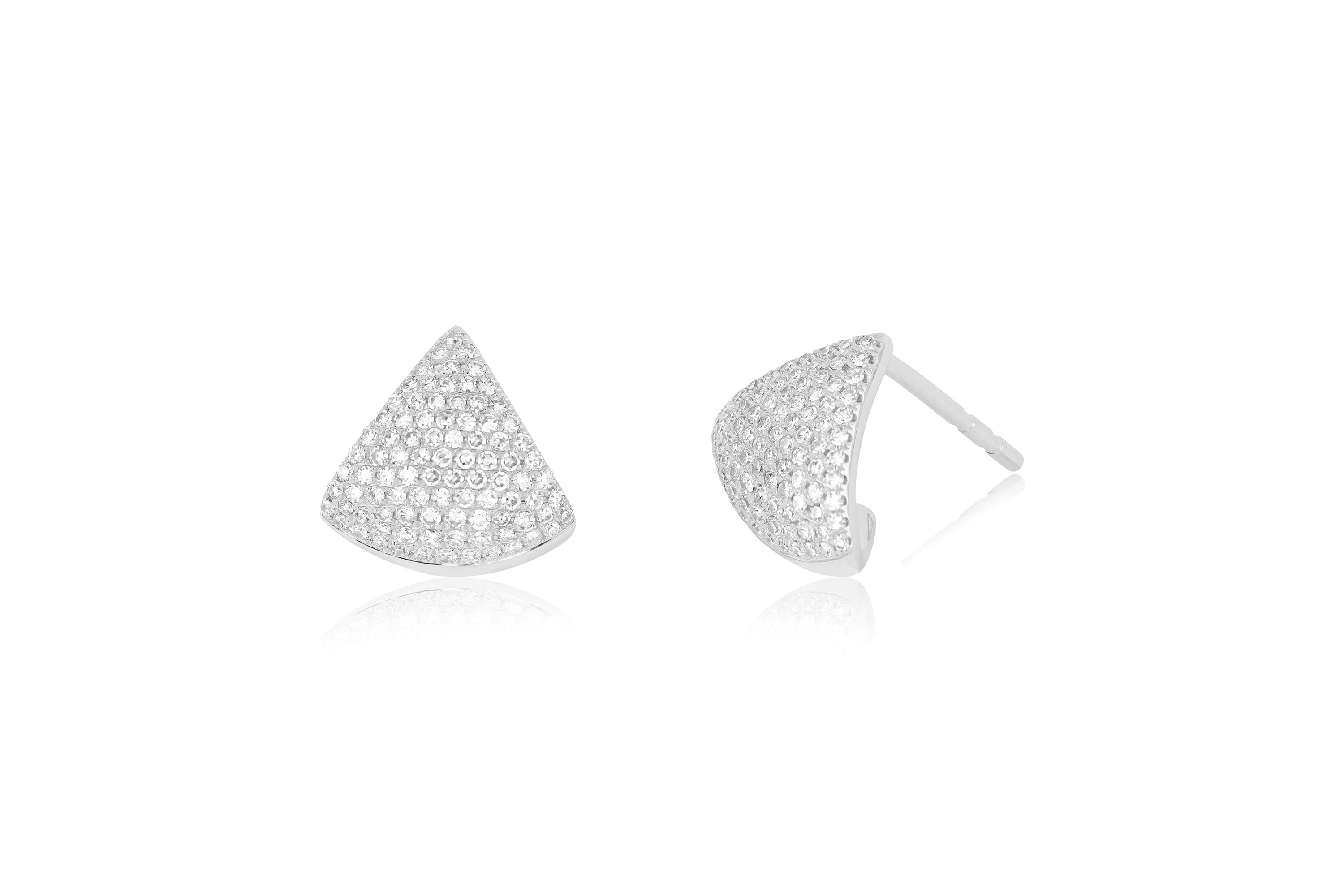 Diamond Solid Chevron Stud Earring in 14k white gold
