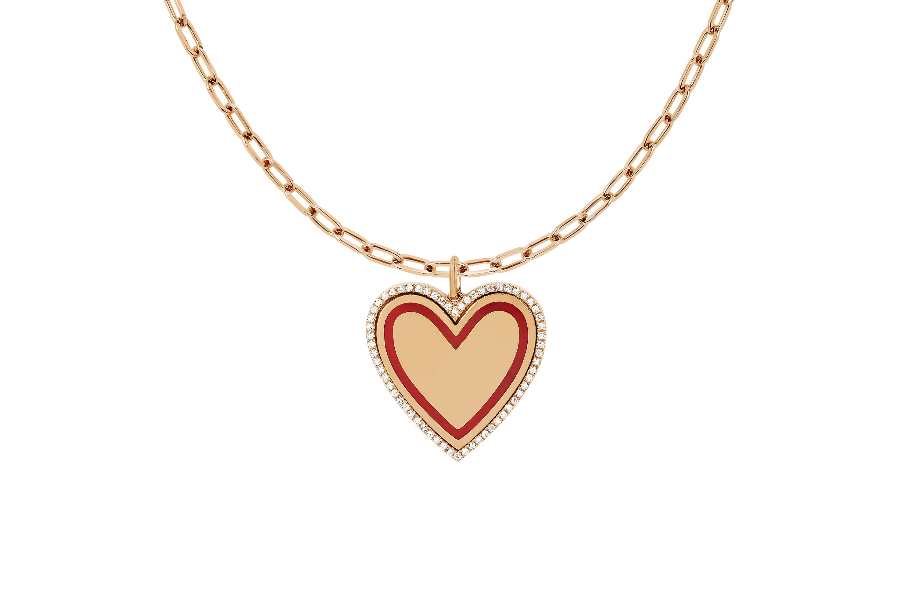 Diamond & Enamel Heart on Mini Link Chain Necklace