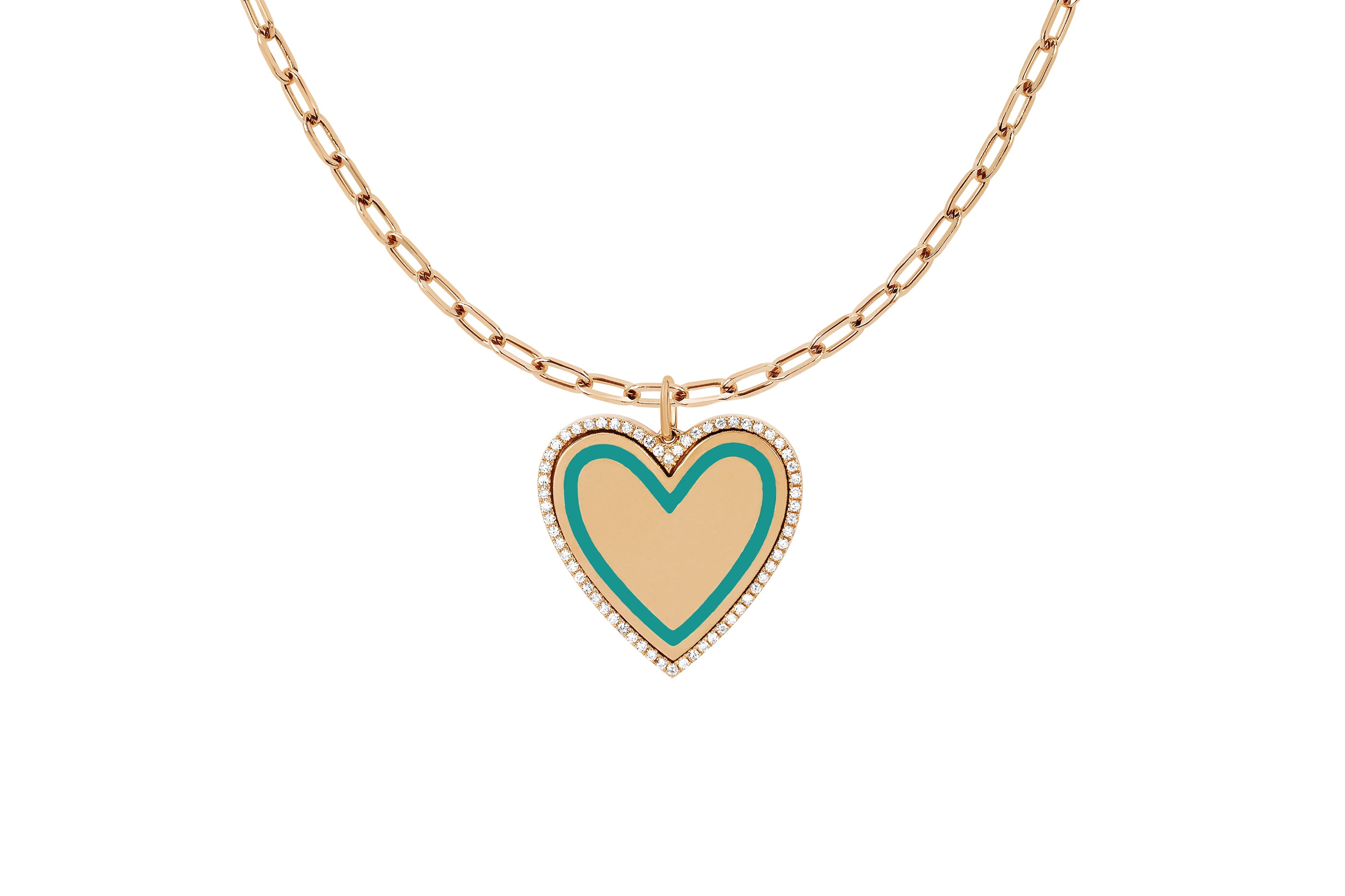 Diamond & Enamel Heart on Mini Link Chain Necklace