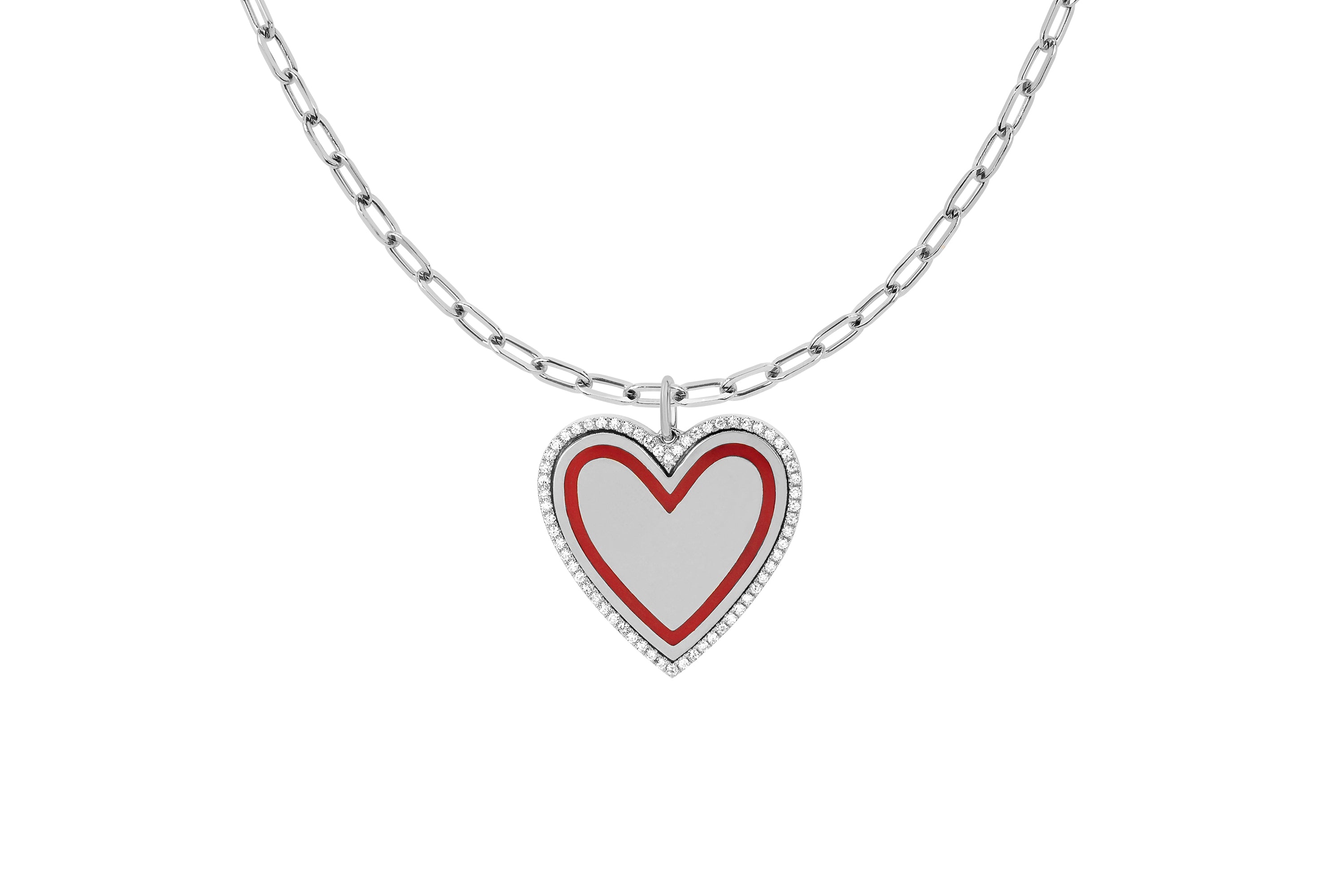 Diamond & Enamel Heart on Mini Link Chain Necklace