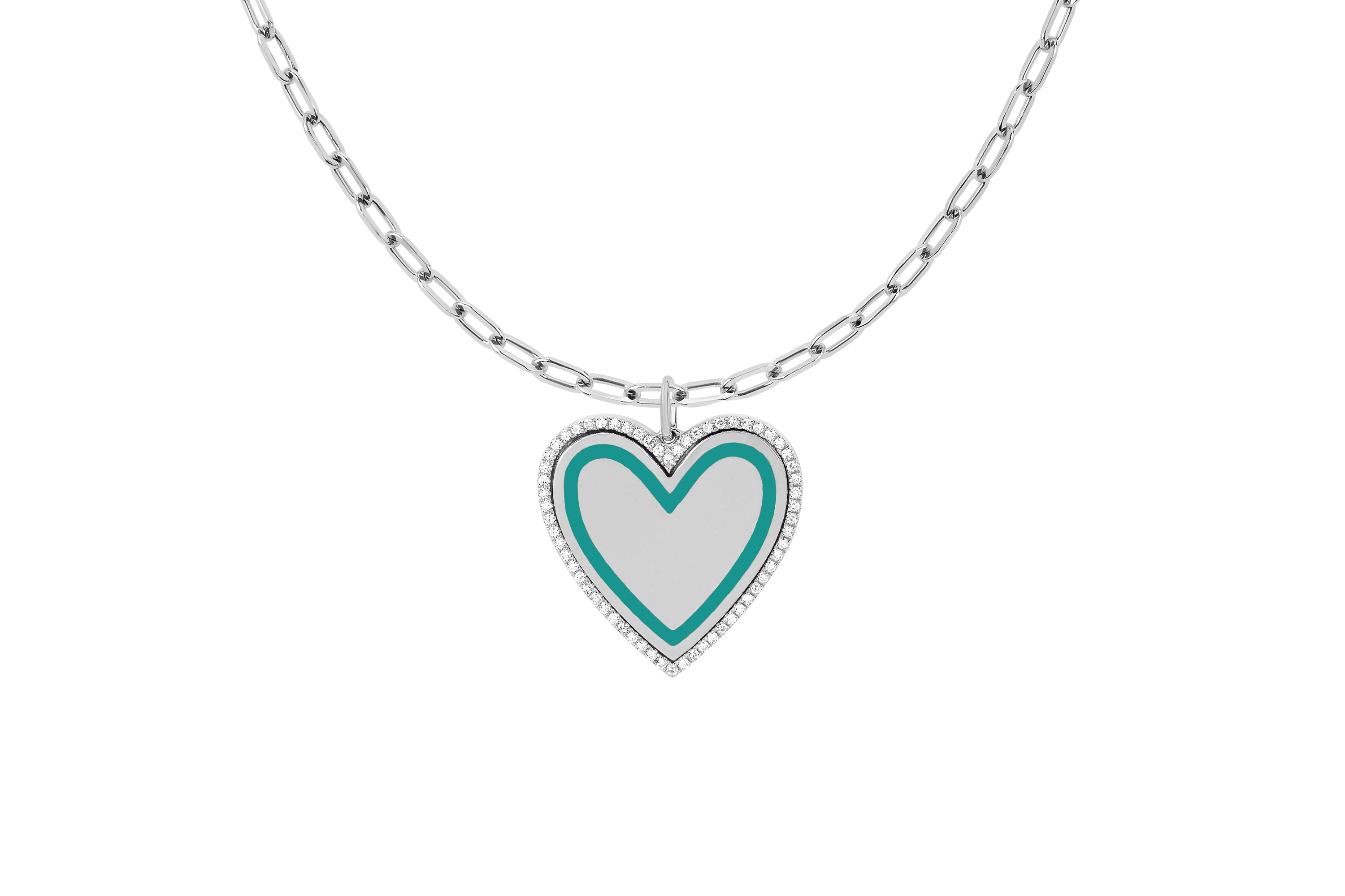 Diamond & Enamel Heart on Mini Link Chain Necklace